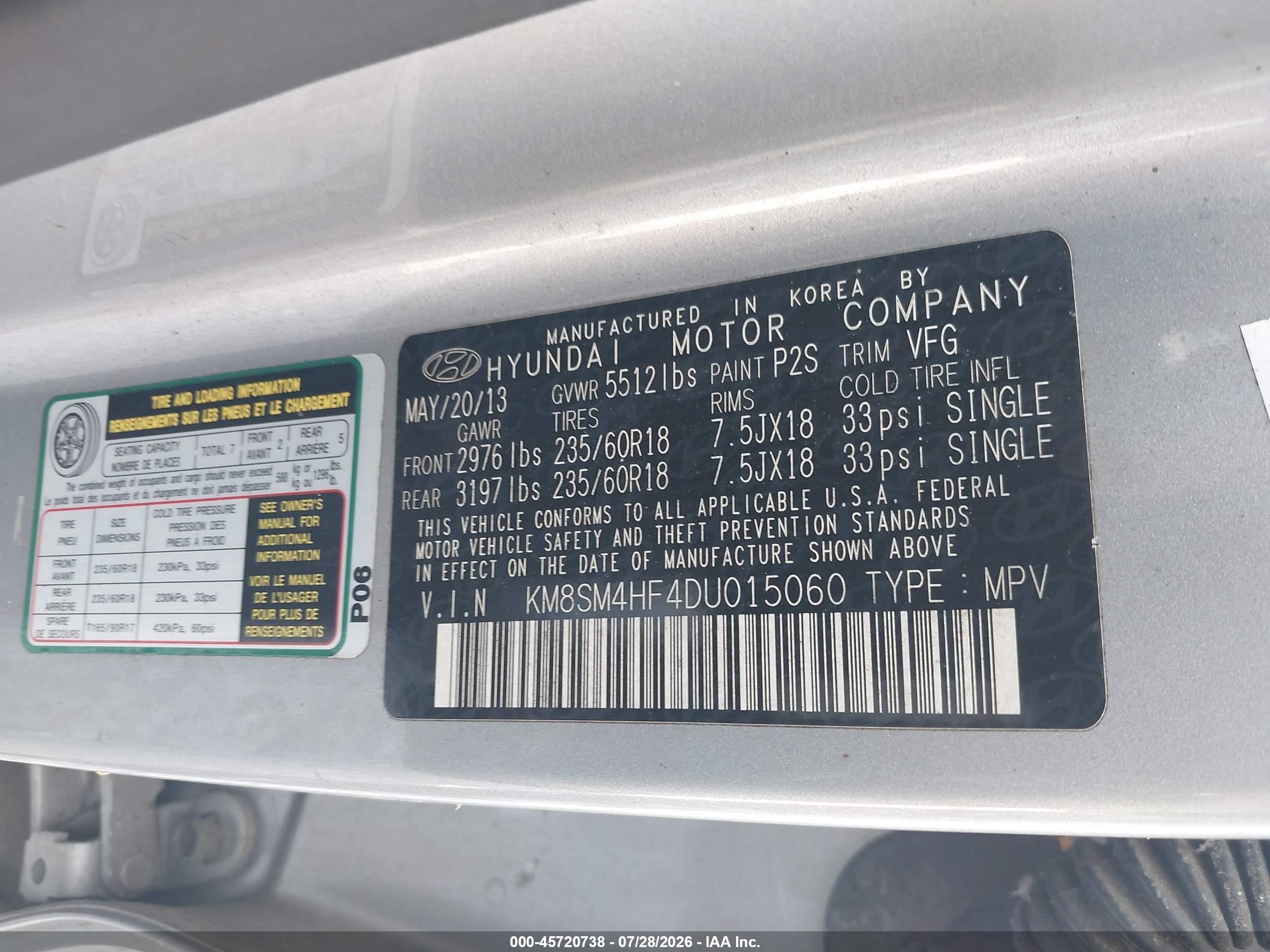 2013 Hyundai Santa Fe Gls Silver vin: KM8SM4HF4DU015060