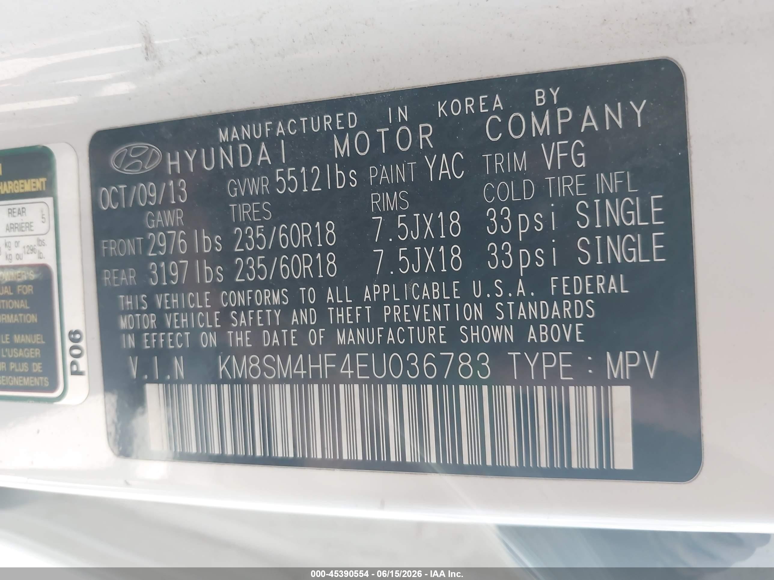 2014 Hyundai Santa Fe Gls Белый vin: KM8SM4HF4EU036783