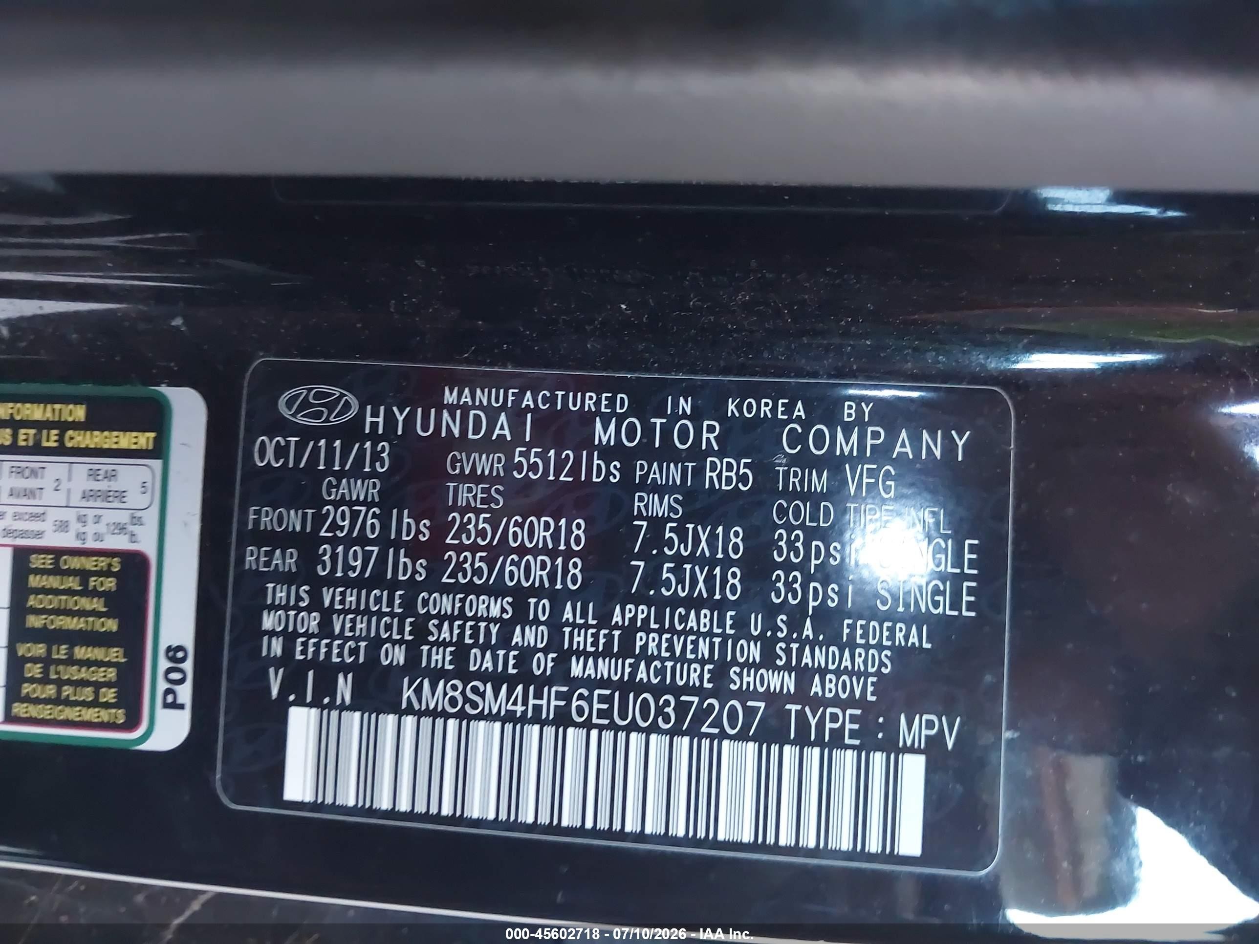 2014 Hyundai Santa Fe Gls Black vin: KM8SM4HF6EU037207
