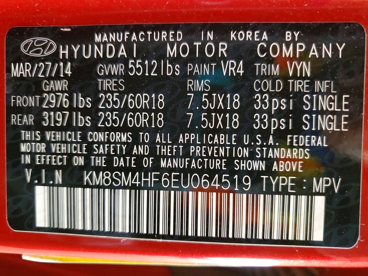 2014 Hyundai Santa Fe Gls Red vin: KM8SM4HF6EU064519