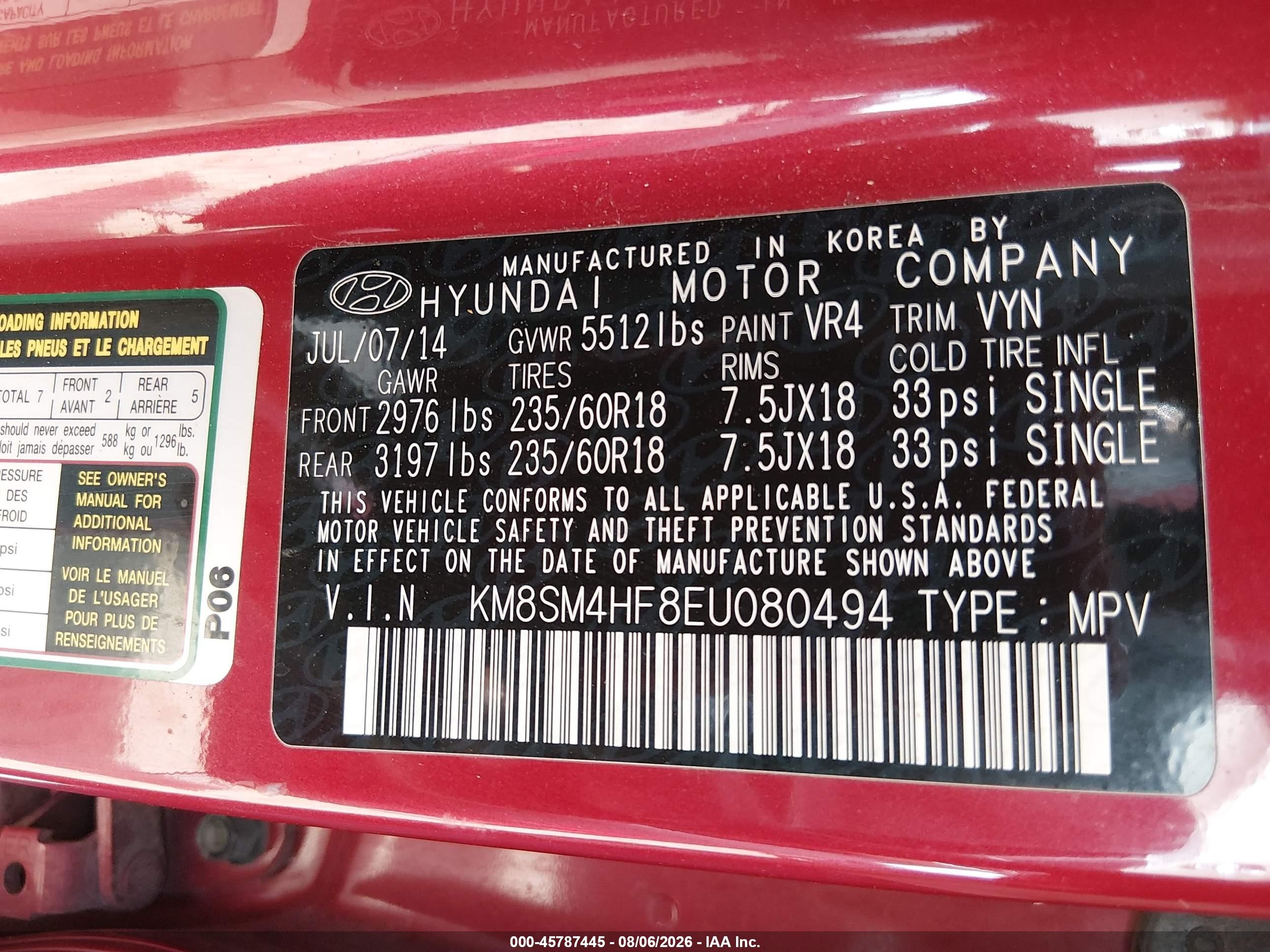 2014 Hyundai Santa Fe Gls Red vin: KM8SM4HF8EU080494