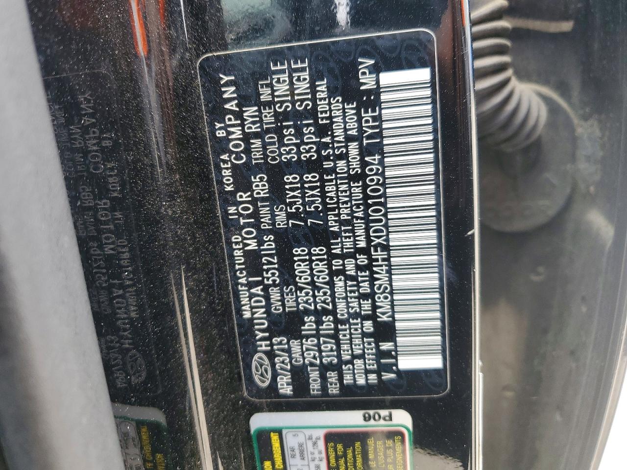 2013 Hyundai Santa Fe Gls Черный vin: KM8SM4HFXDU010994