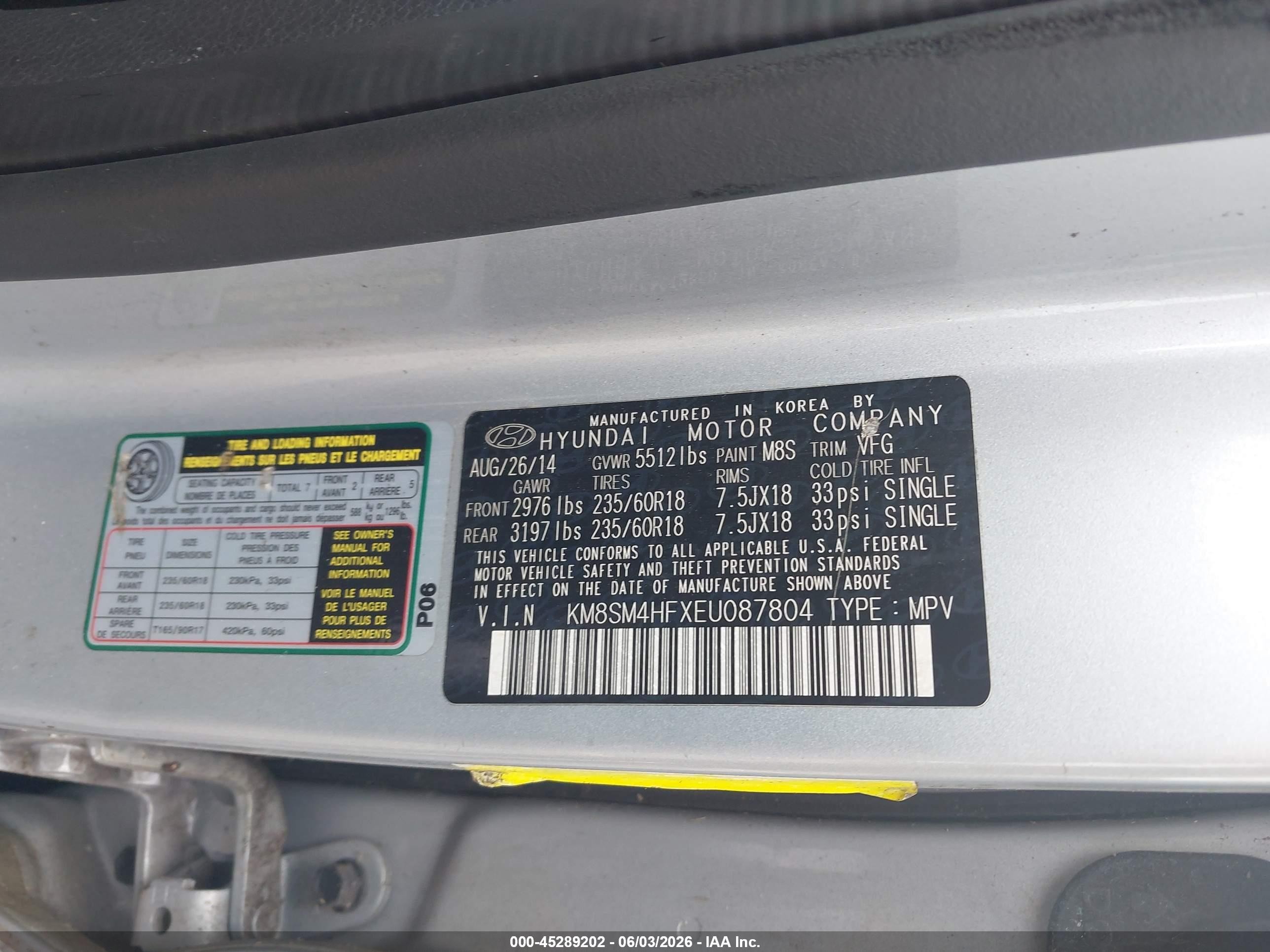 2014 Hyundai Santa Fe Gls Silver vin: KM8SM4HFXEU087804
