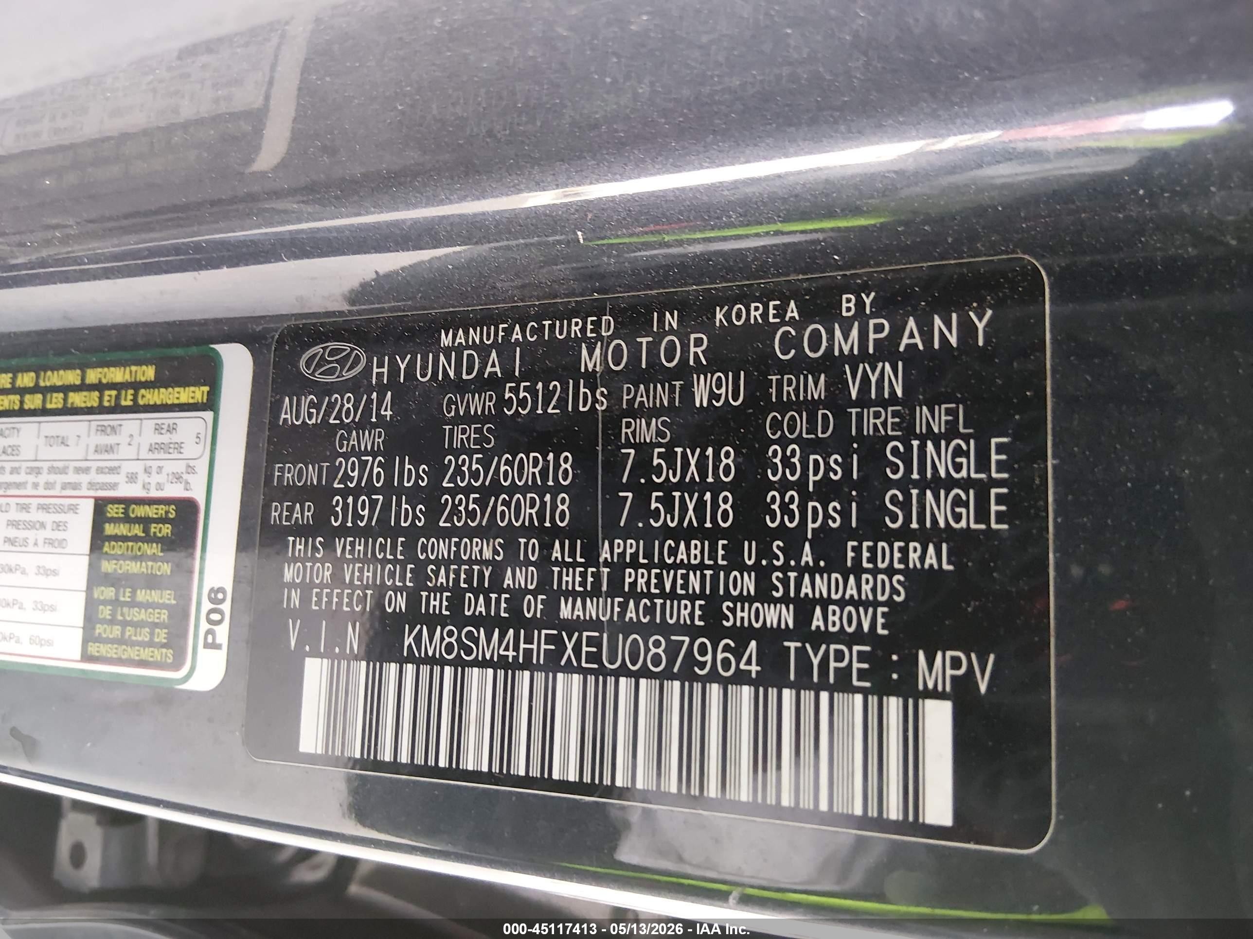 2014 Hyundai Santa Fe Gls Gray vin: KM8SM4HFXEU087964