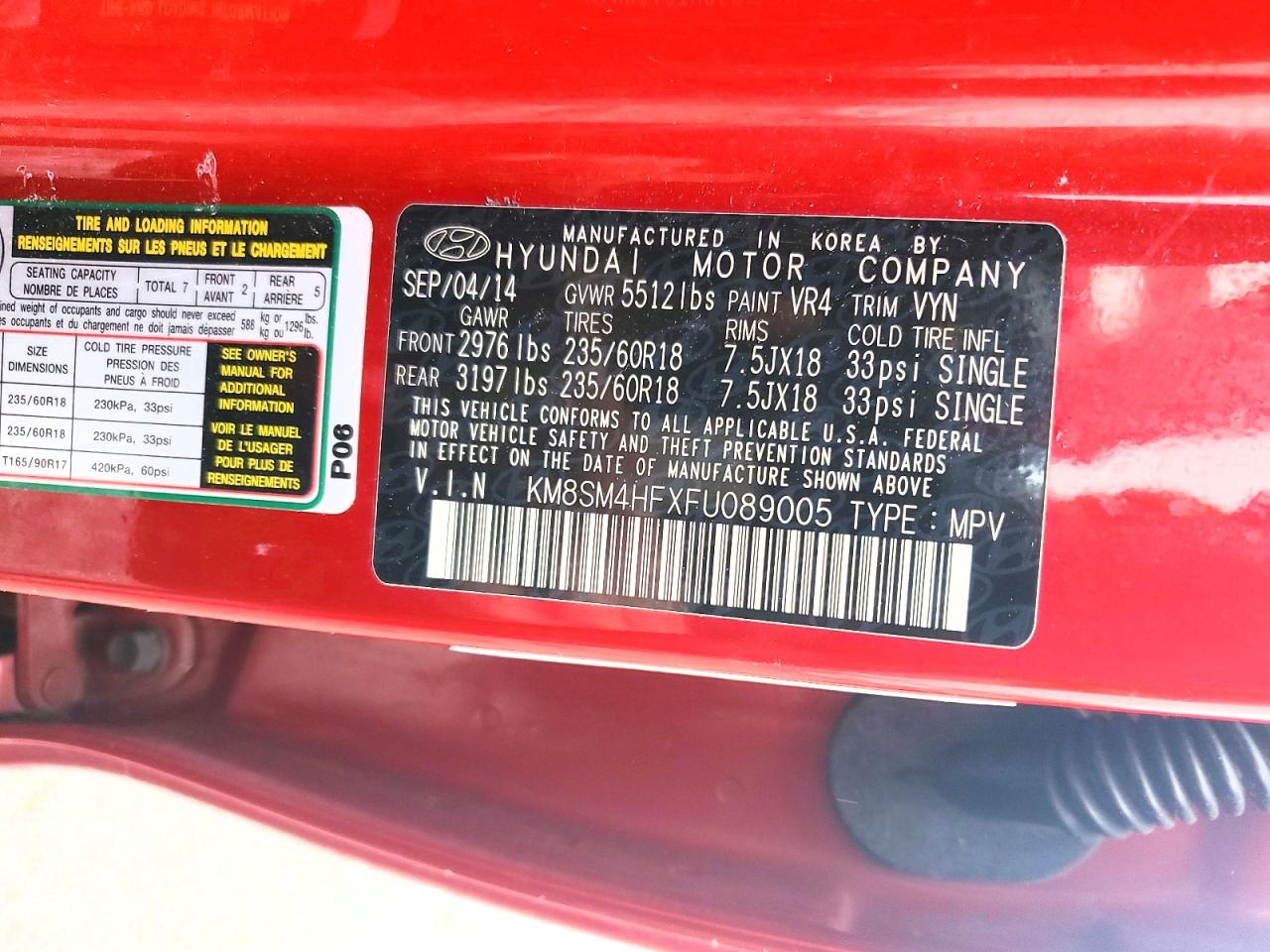 2015 Hyundai Santa Fe Gls Red vin: KM8SM4HFXFU089005