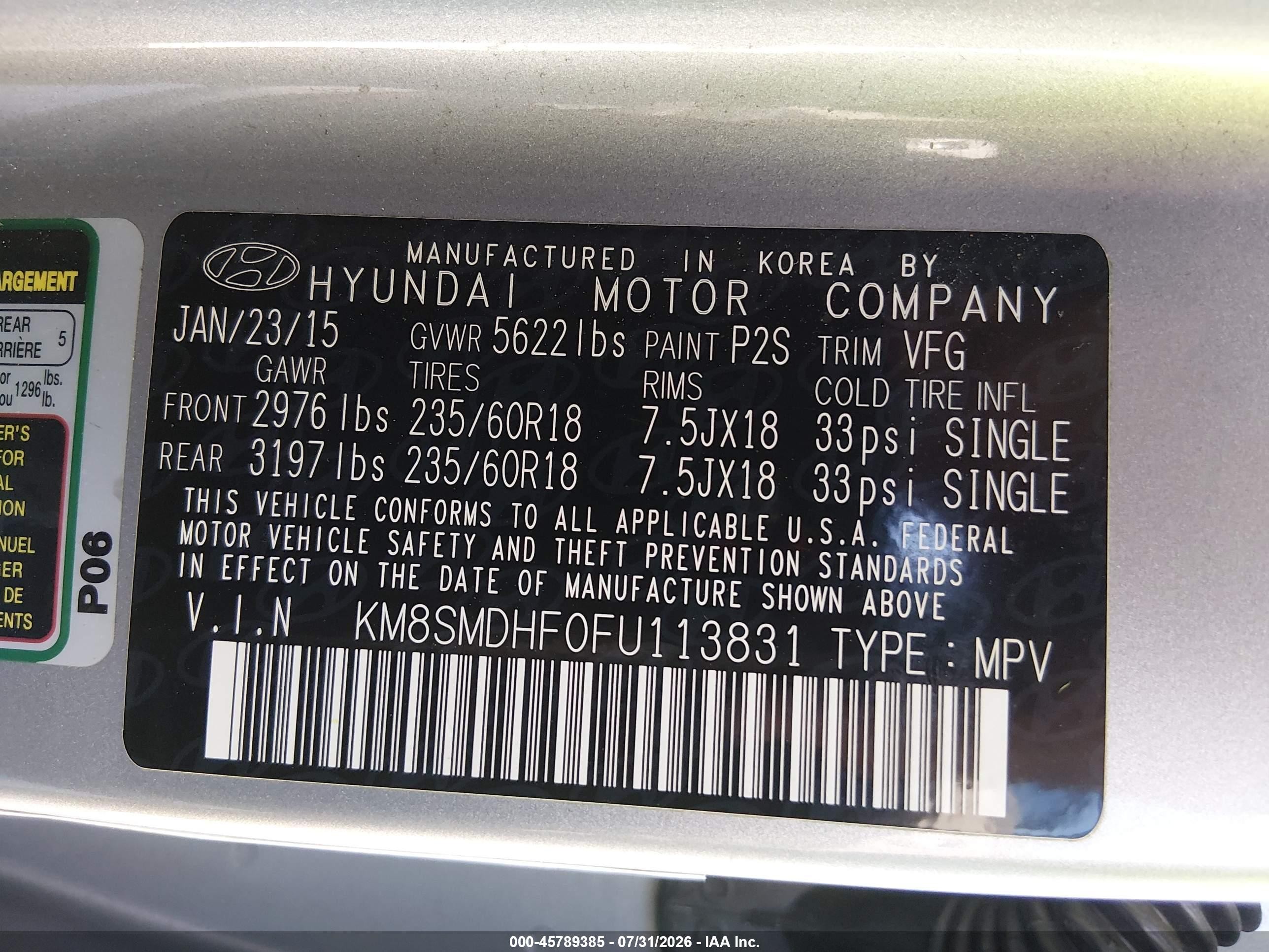 2015 Hyundai Santa Fe Gls Gray vin: KM8SMDHF0FU113831