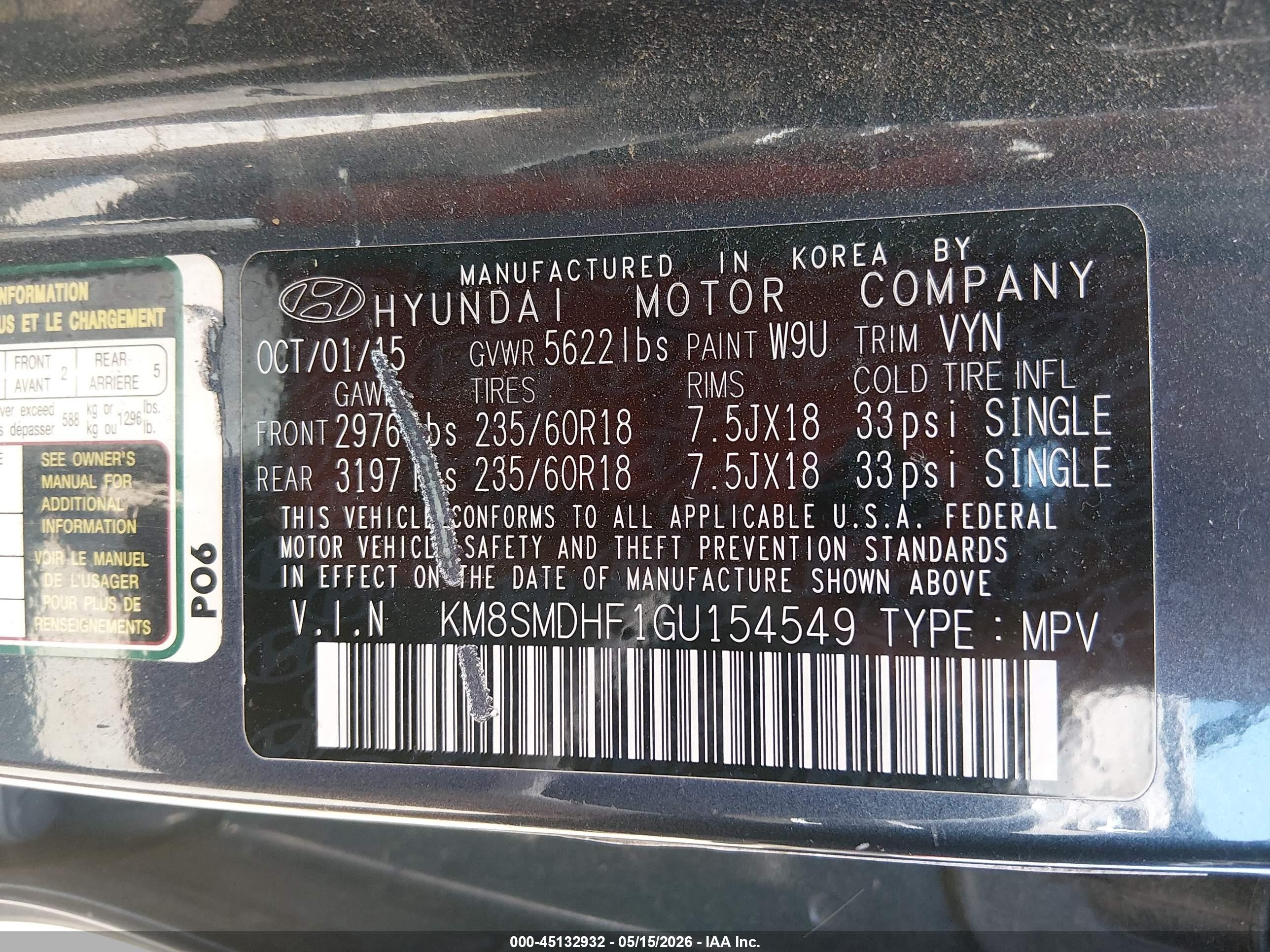 2016 Hyundai Santa Fe Se Черный vin: KM8SMDHF1GU154549