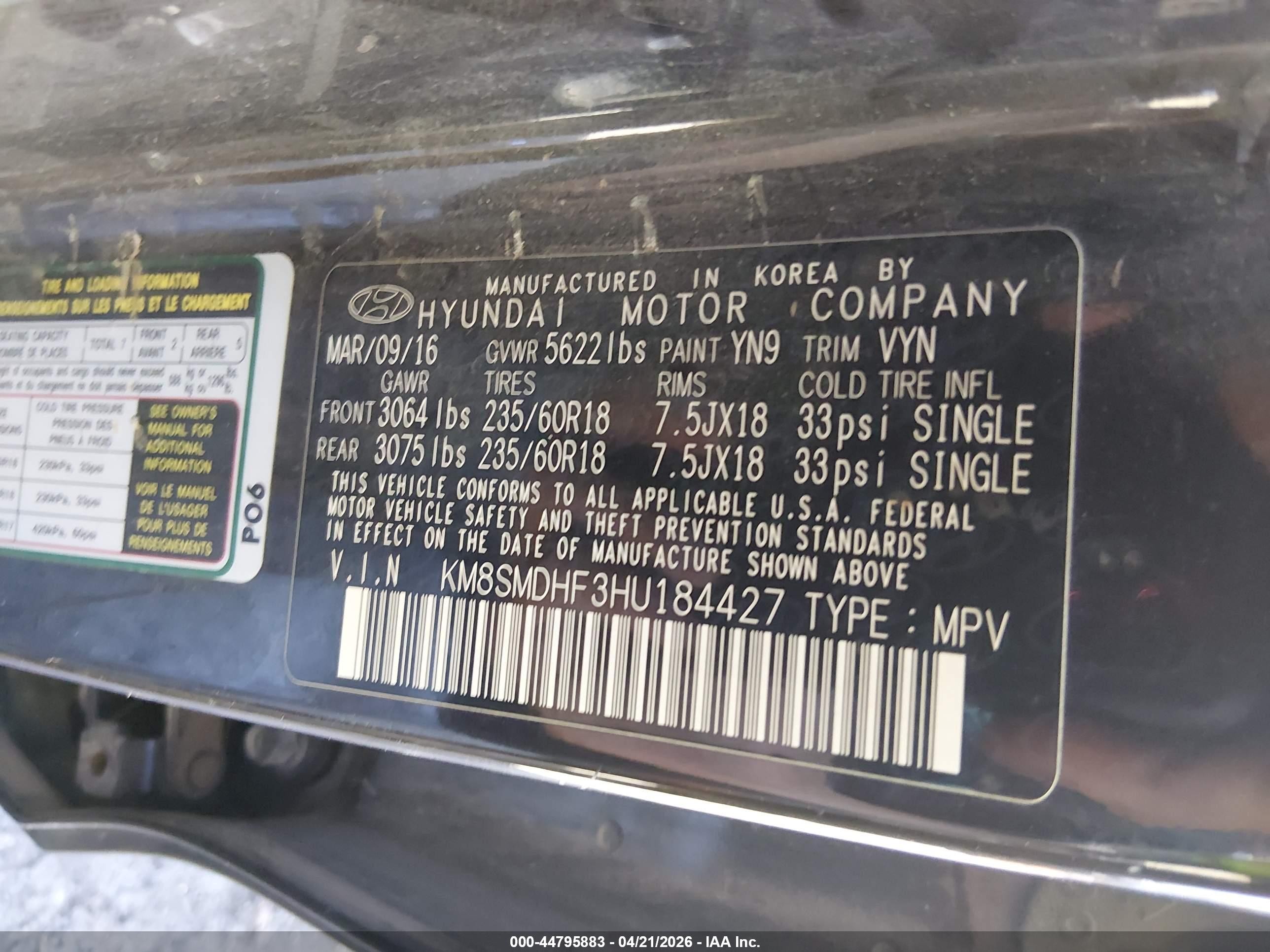 2017 Hyundai Santa Fe Se Черный vin: KM8SMDHF3HU184427