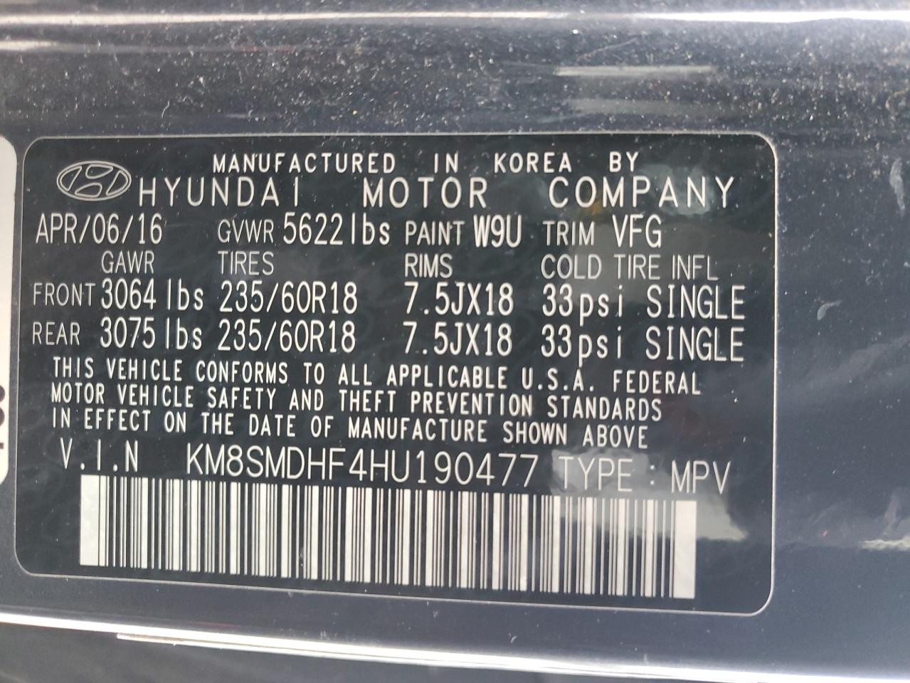 2017 Hyundai Santa Fe Se Blue vin: KM8SMDHF4HU190477
