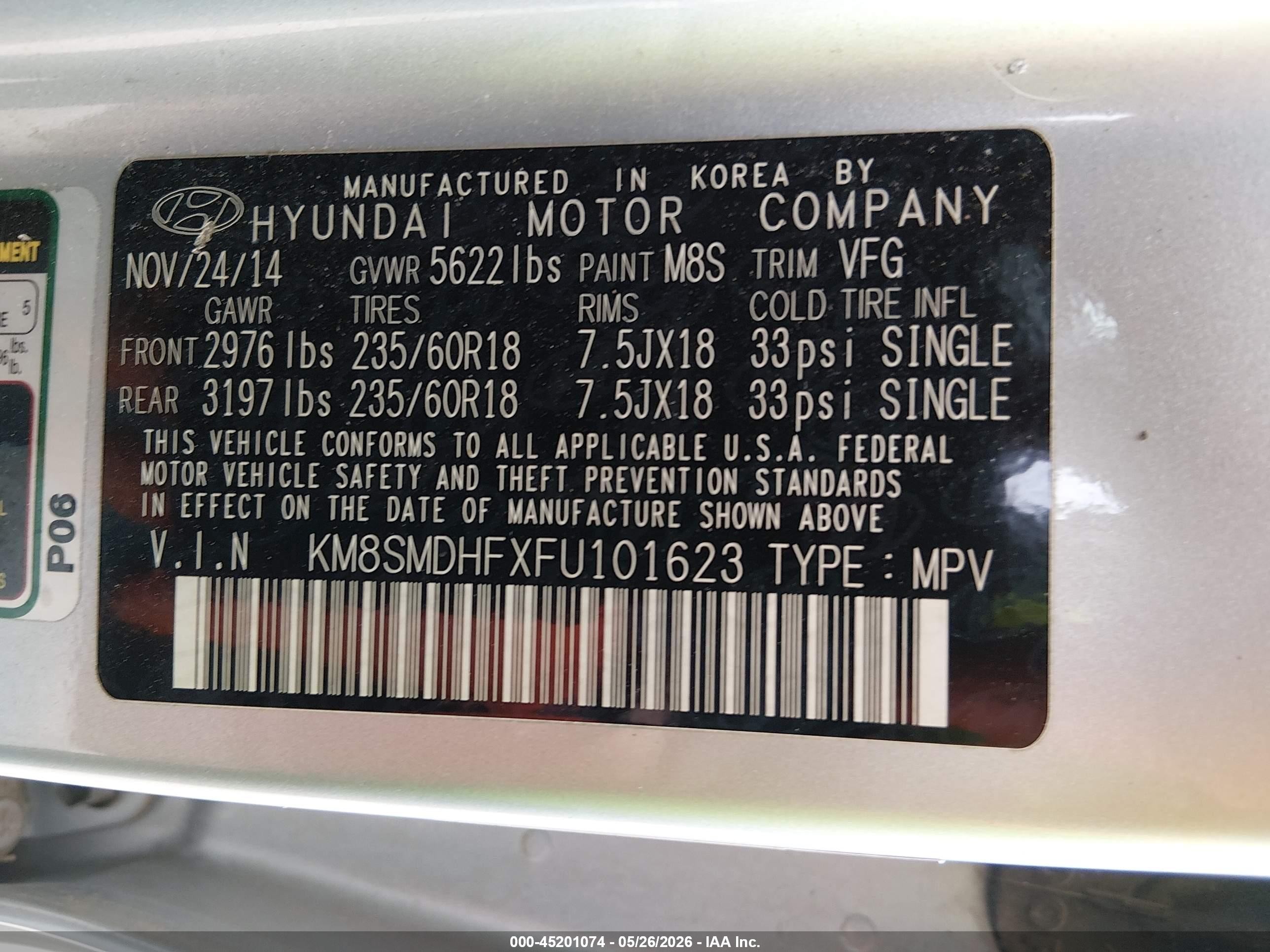 2015 Hyundai Santa Fe Gls Silver vin: KM8SMDHFXFU101623
