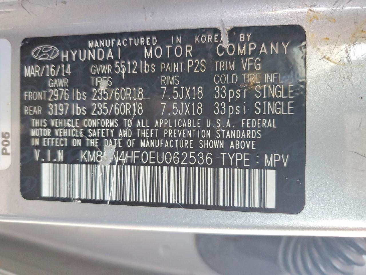2014 Hyundai Santa Fe Gls Silver vin: KM8SN4HF0EU062536