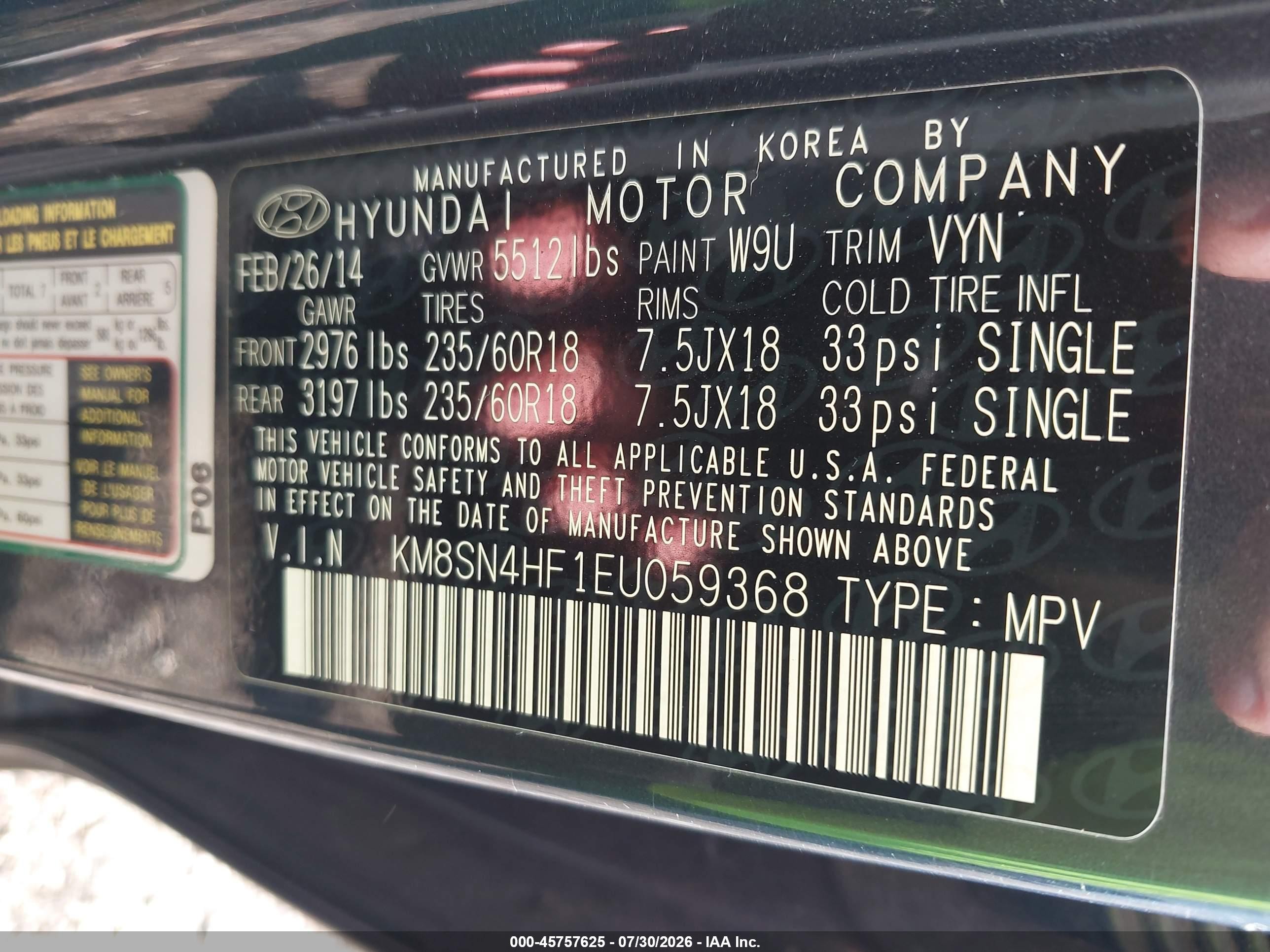 2014 Hyundai Santa Fe Gls Dark Blue vin: KM8SN4HF1EU059368