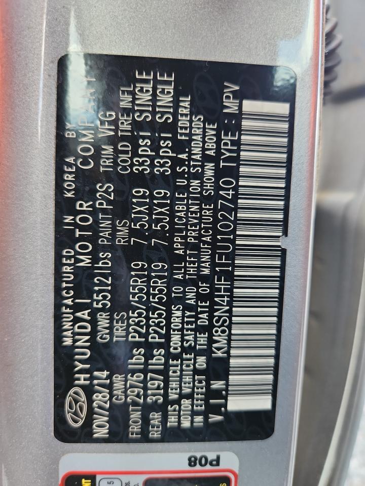 2015 Hyundai Santa Fe Gls Silver vin: KM8SN4HF1FU102740