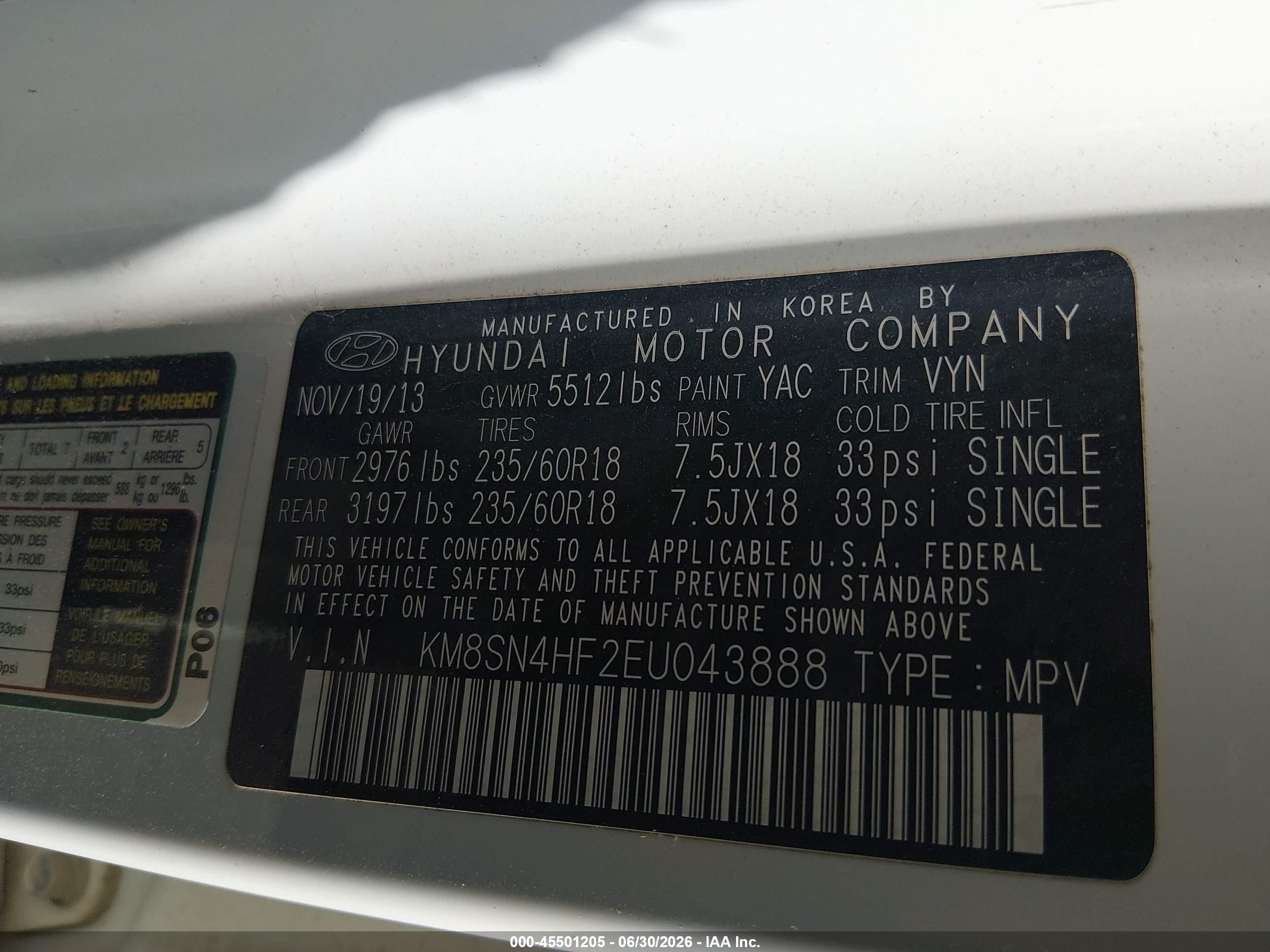 2014 Hyundai Santa Fe Gls White vin: KM8SN4HF2EU043888