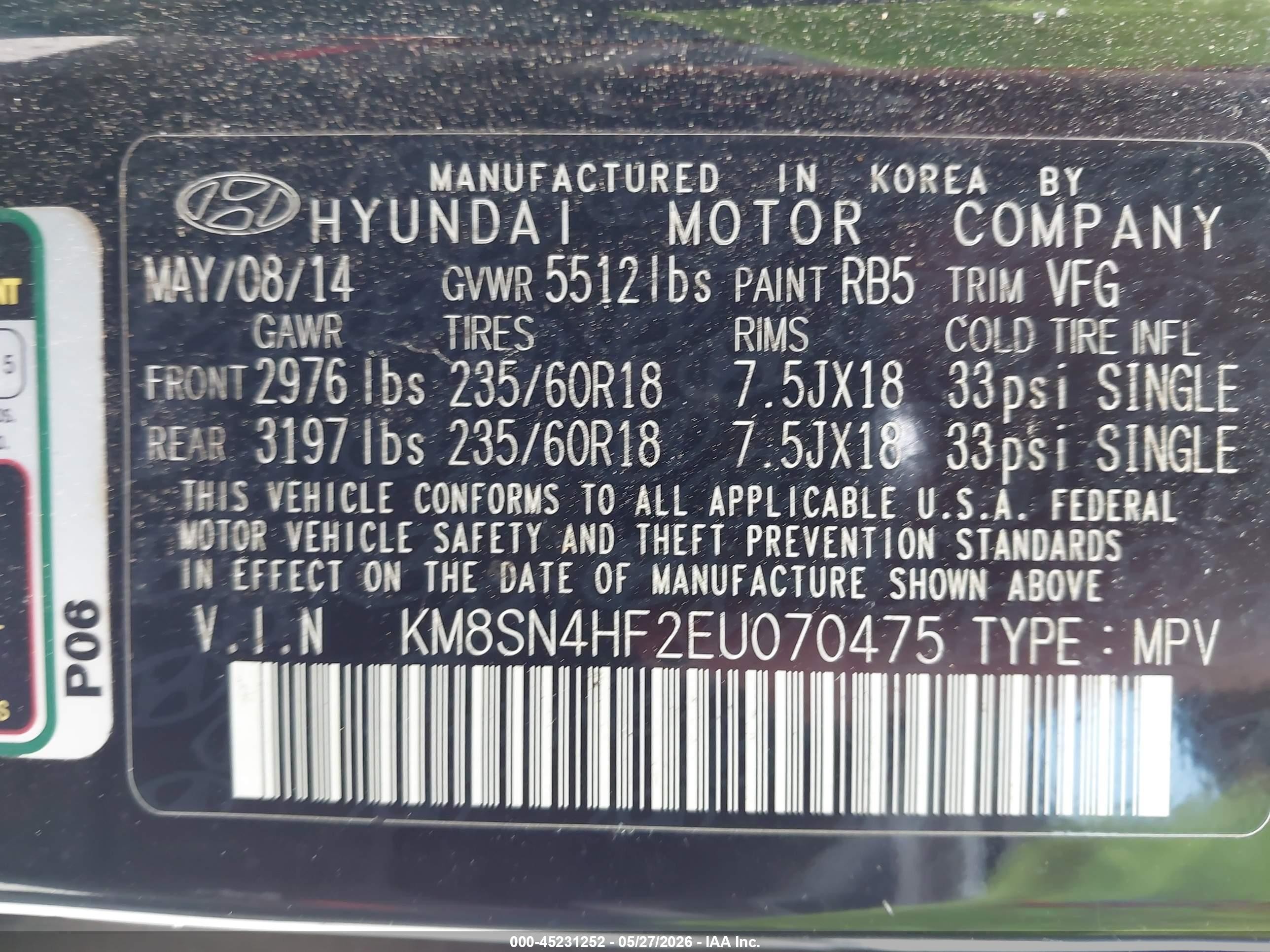 2014 Hyundai Santa Fe Gls Black vin: KM8SN4HF2EU070475