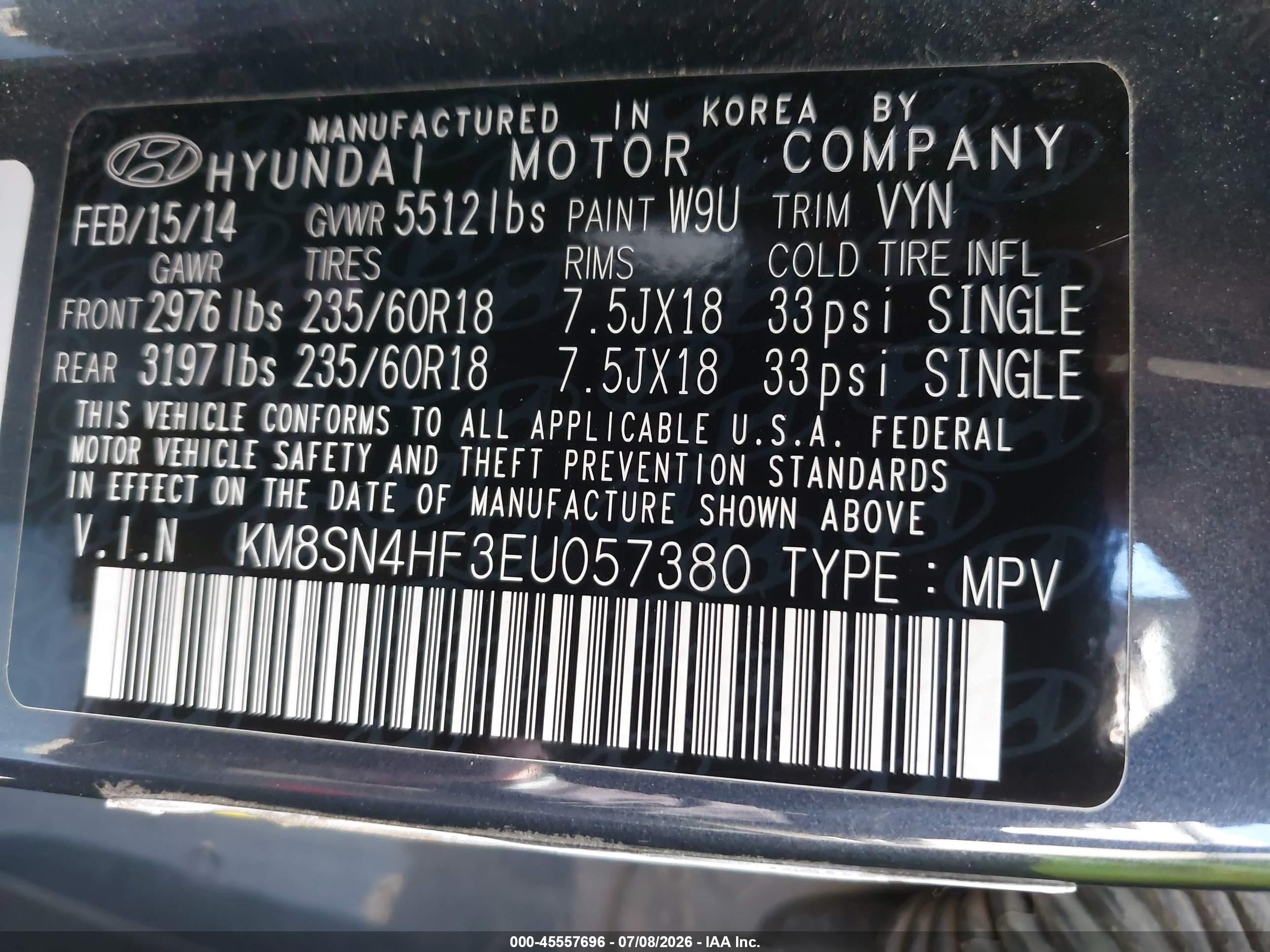 2014 Hyundai Santa Fe Gls Gray vin: KM8SN4HF3EU057380