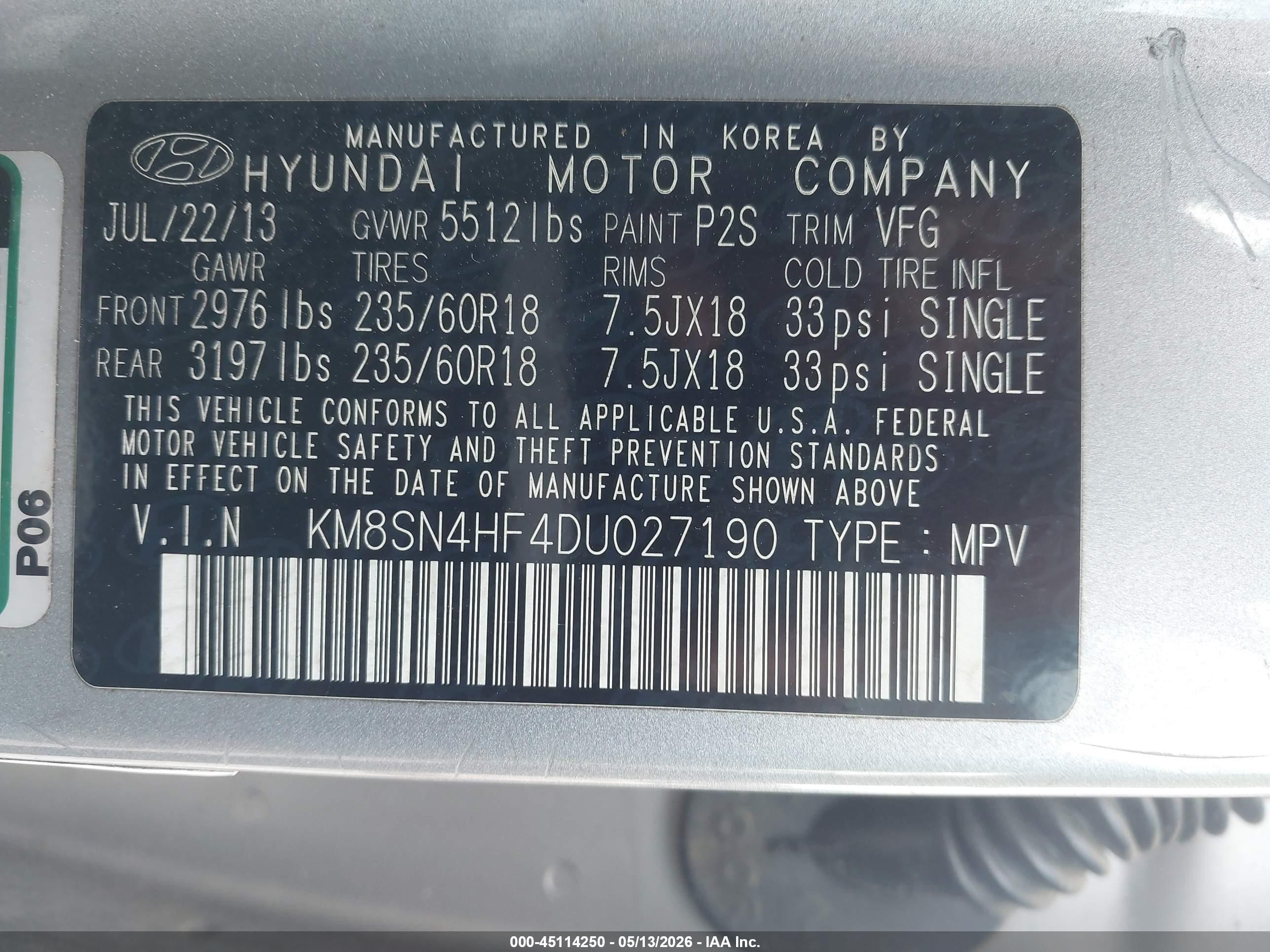 2013 Hyundai Santa Fe Gls Silver vin: KM8SN4HF4DU027190