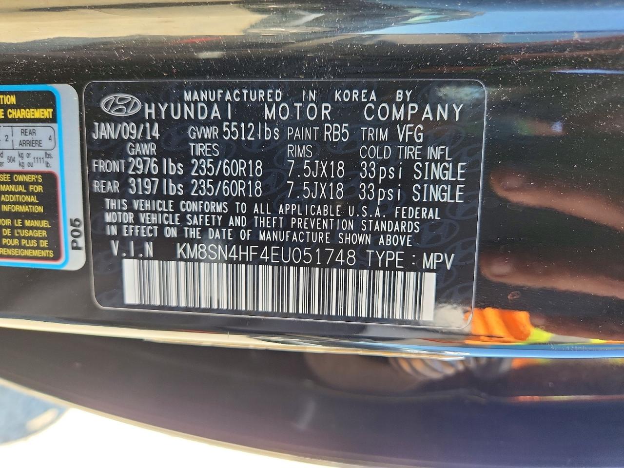 2014 Hyundai Santa Fe Gls Black vin: KM8SN4HF4EU051748