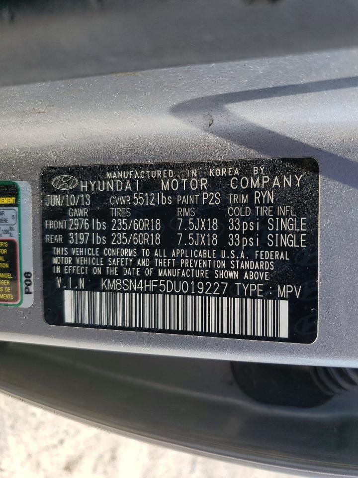 2013 Hyundai Santa Fe Gls Silver vin: KM8SN4HF5DU019227
