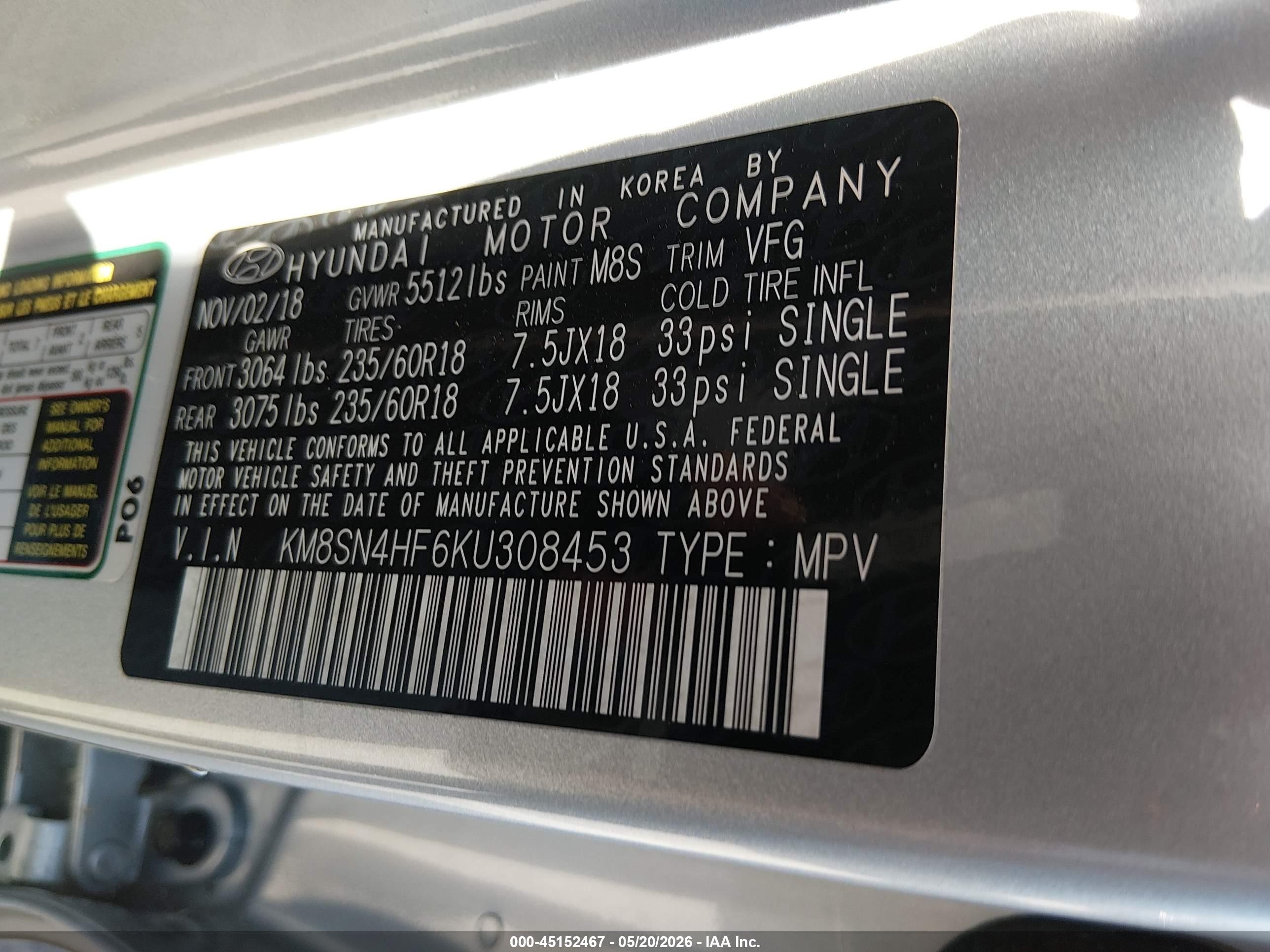 2019 Hyundai Santa Fe Xl Se Silver vin: KM8SN4HF6KU308453