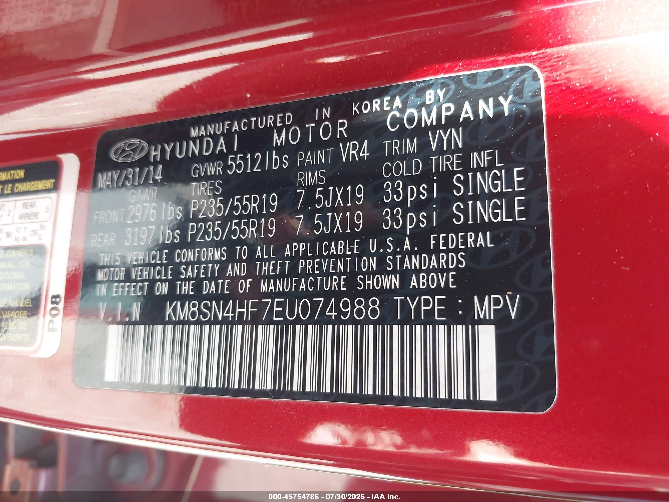 2014 Hyundai Santa Fe Gls Red vin: KM8SN4HF7EU074988