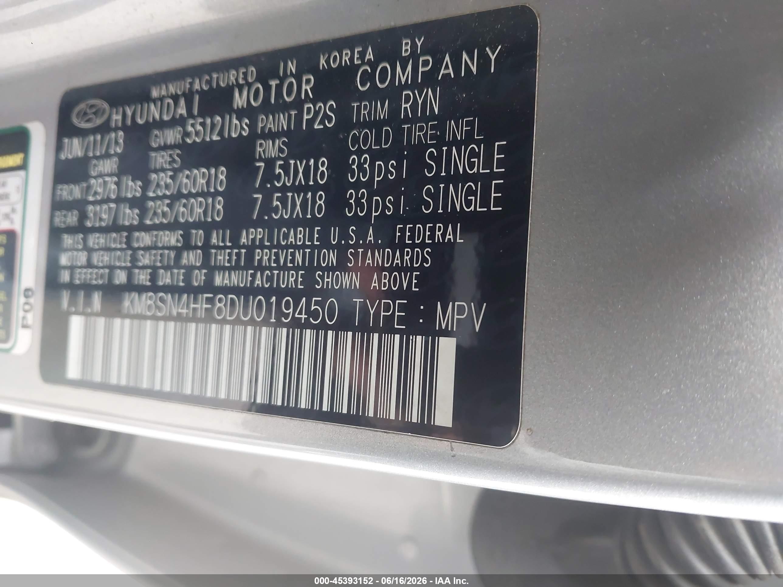 2013 Hyundai Santa Fe Gls Серебряный vin: KM8SN4HF8DU019450