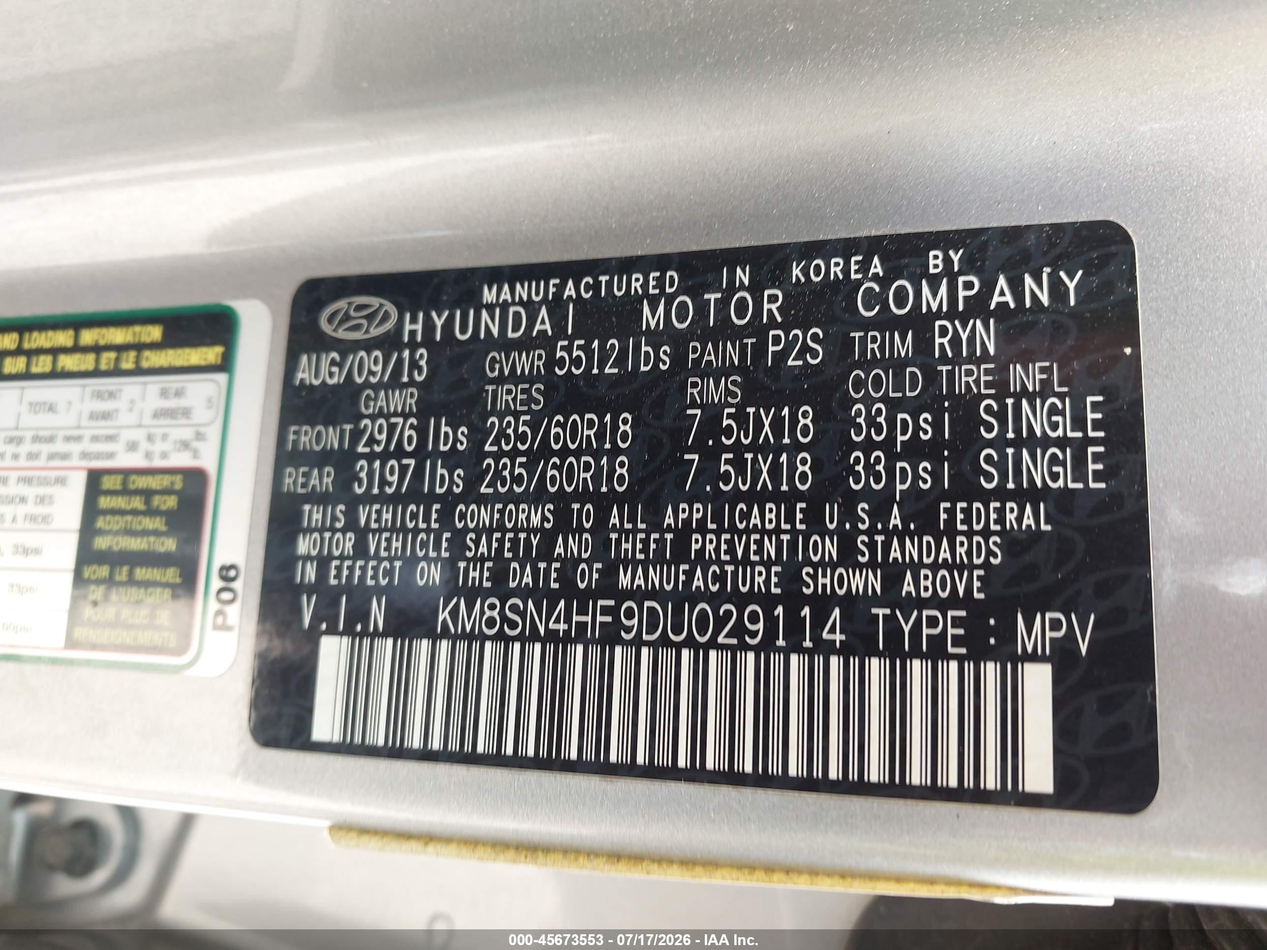 2013 Hyundai Santa Fe Gls Серебряный vin: KM8SN4HF9DU029114
