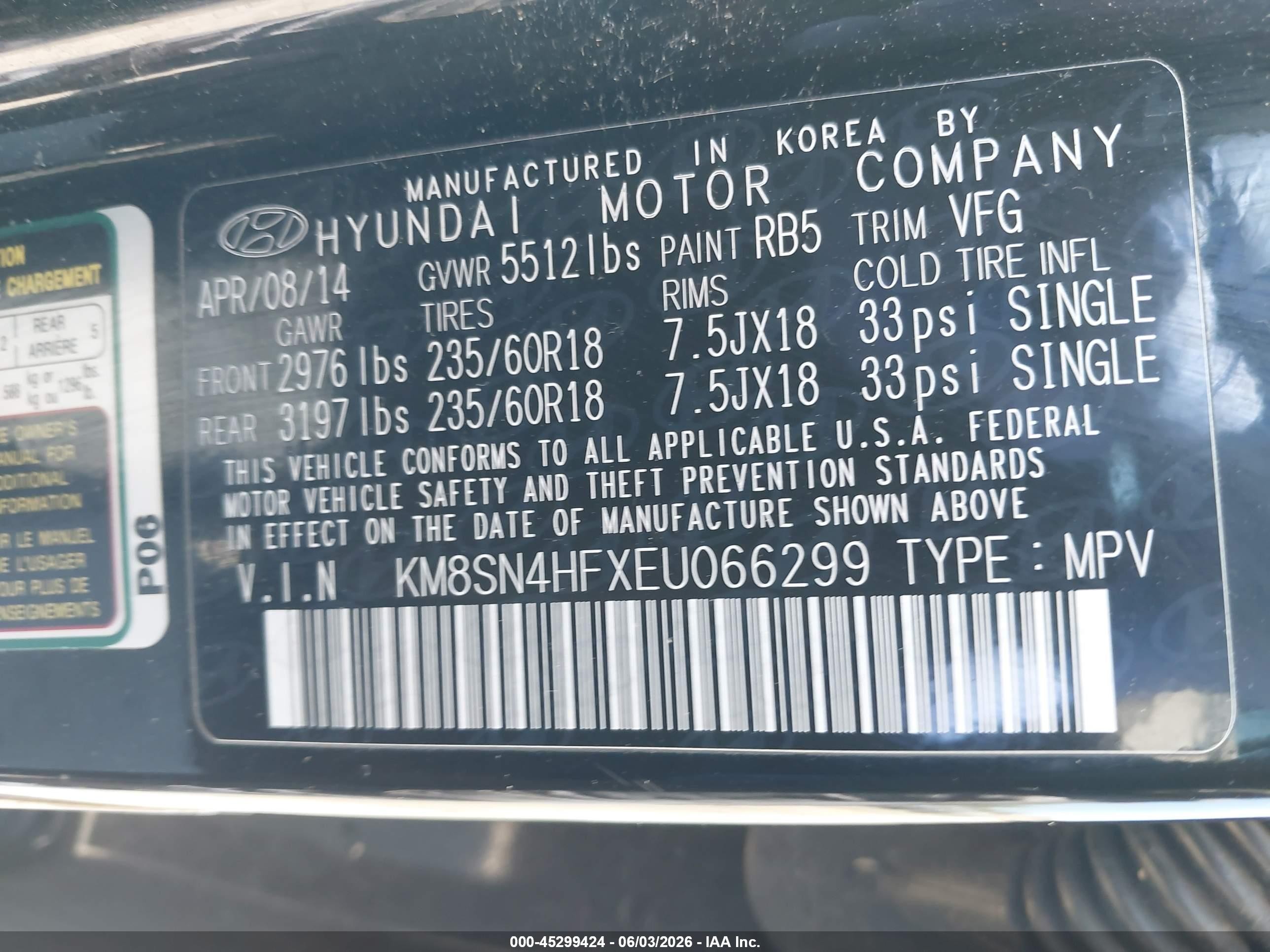 2014 Hyundai Santa Fe Gls Black vin: KM8SN4HFXEU066299