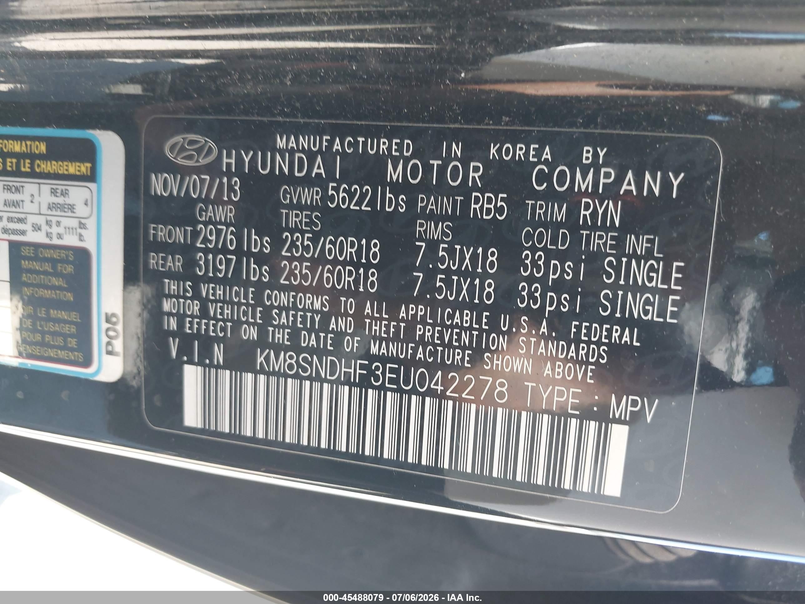 2014 Hyundai Santa Fe Limited Black vin: KM8SNDHF3EU042278