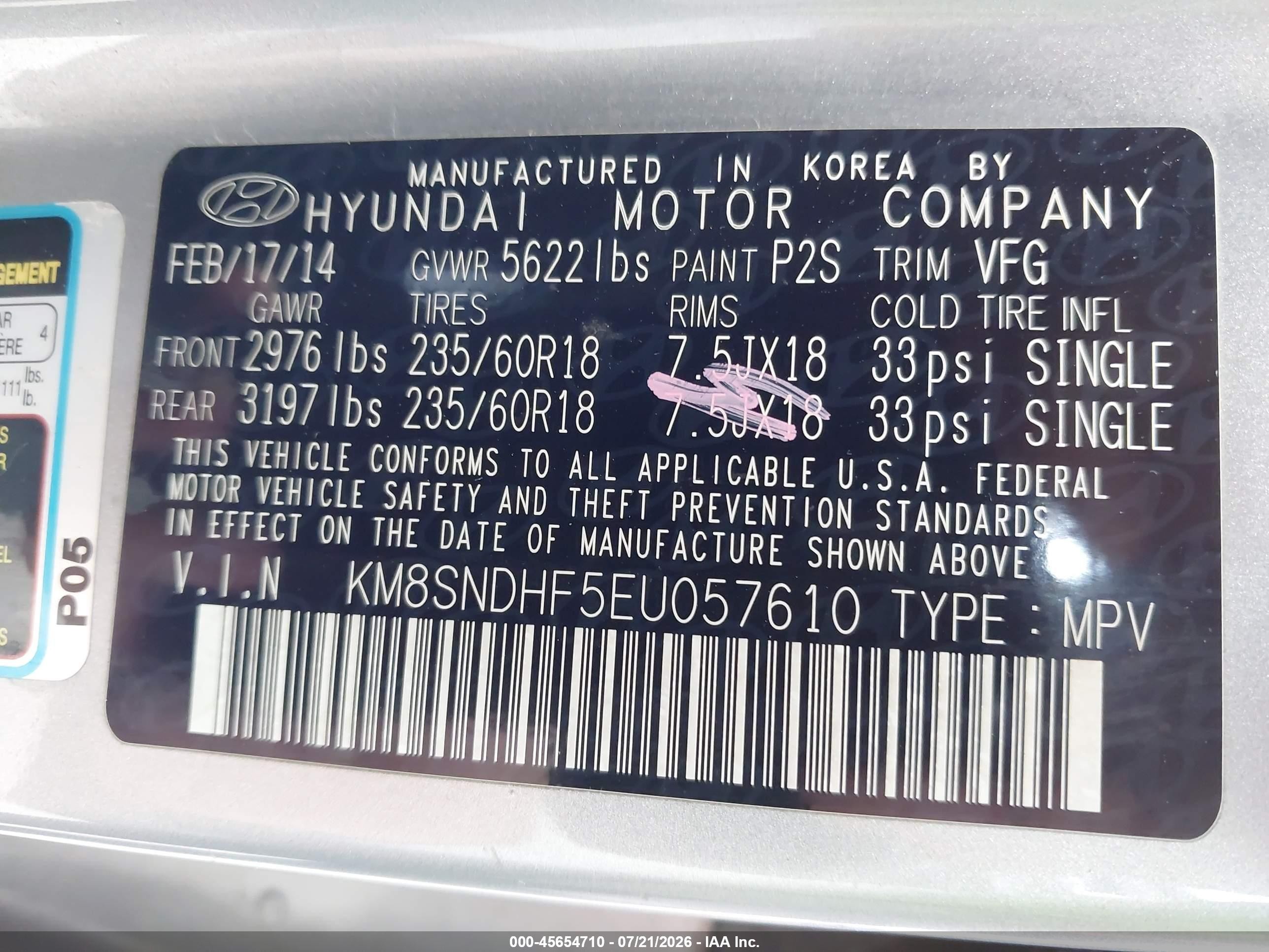 2014 Hyundai Santa Fe Limited Silver vin: KM8SNDHF5EU057610
