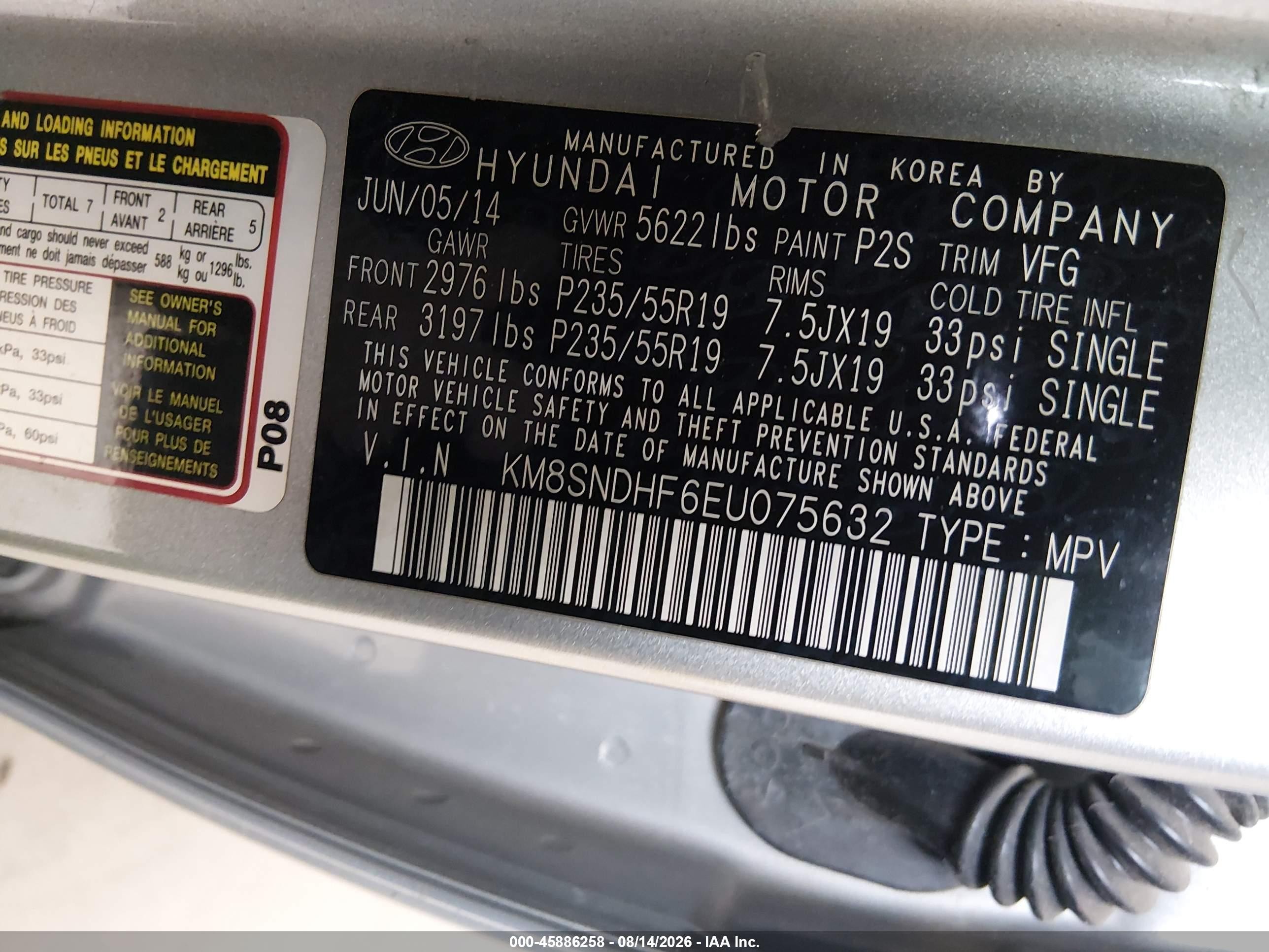 2014 Hyundai Santa Fe Gls Gray vin: KM8SNDHF6EU075632