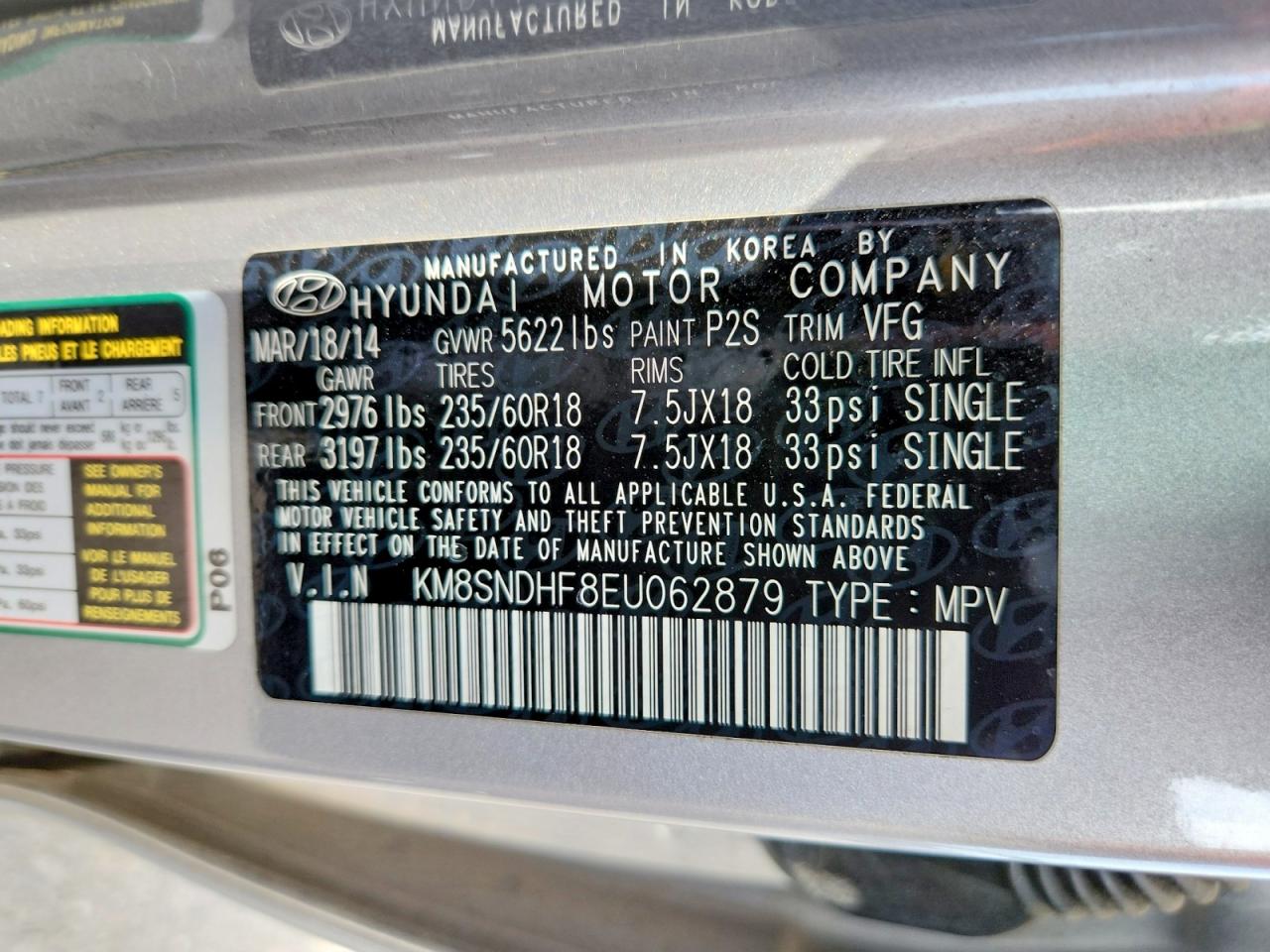 2014 Hyundai Santa Fe Gls Silver vin: KM8SNDHF8EU062879