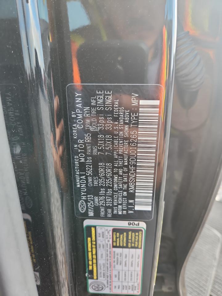 2013 Hyundai Santa Fe Gls Black vin: KM8SNDHF9DU016265