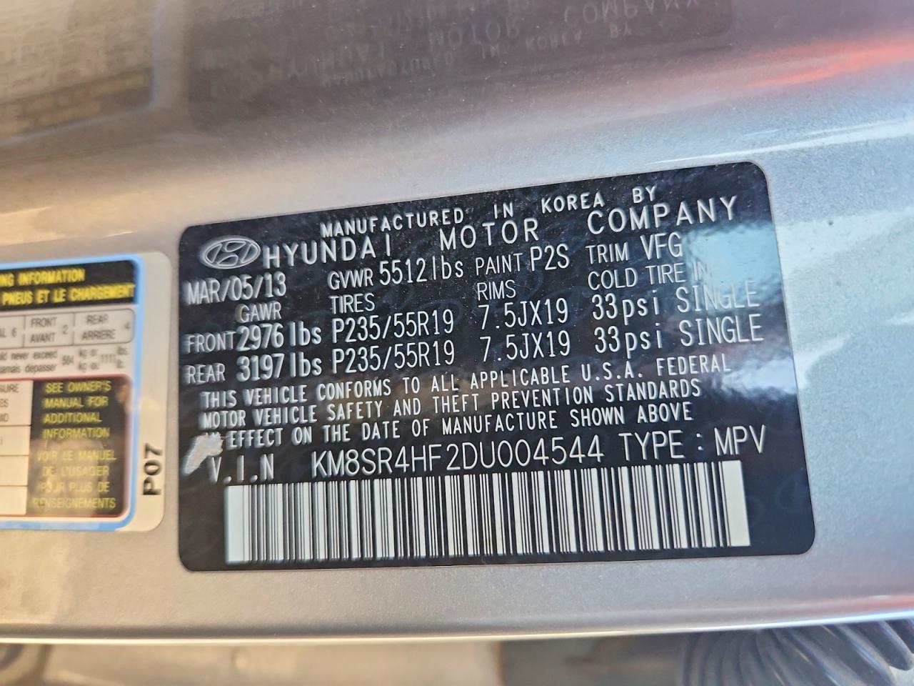 2013 Hyundai Santa Fe Limited Gray vin: KM8SR4HF2DU004544