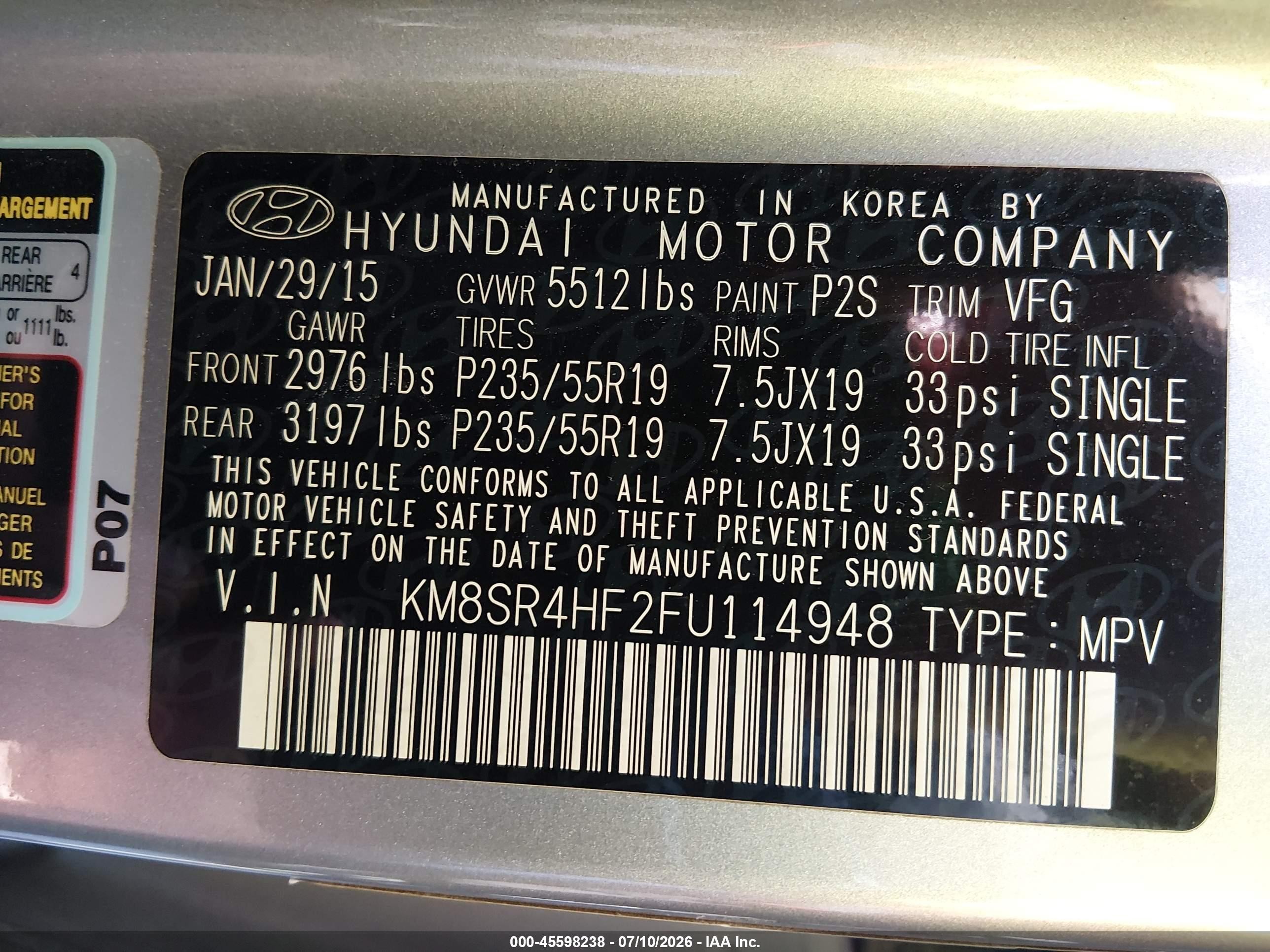2015 Hyundai Santa Fe Limited Серебряный vin: KM8SR4HF2FU114948