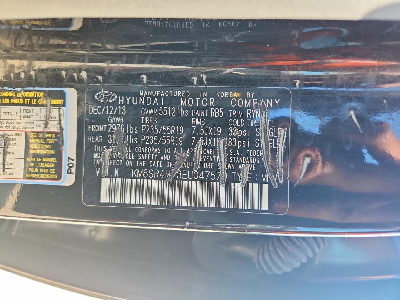 2014 Hyundai Santa Fe Limited Черный vin: KM8SR4HF3EU047579