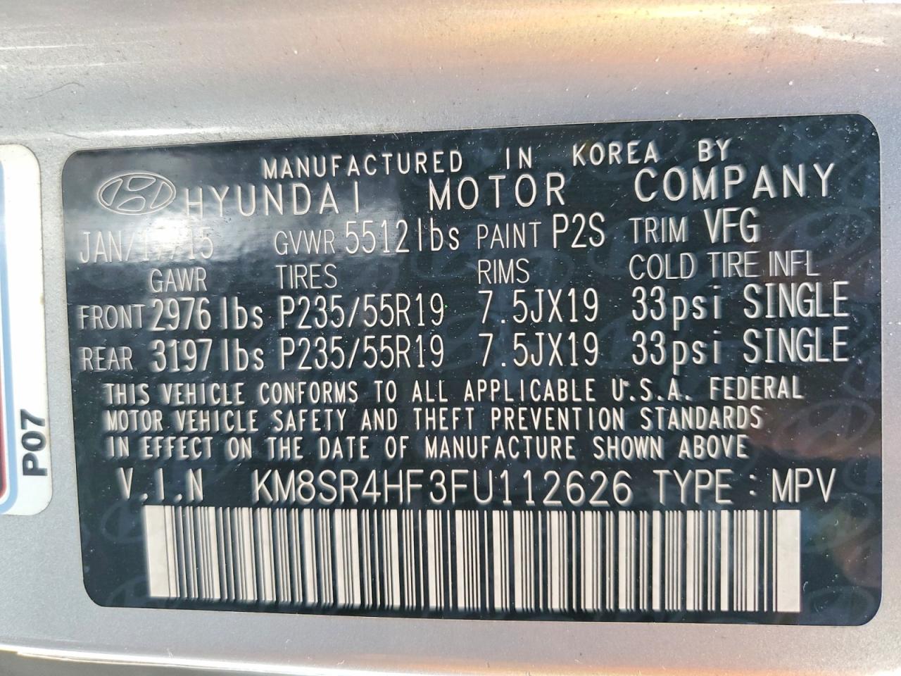 2015 Hyundai Santa Fe Limited Silver vin: KM8SR4HF3FU112626