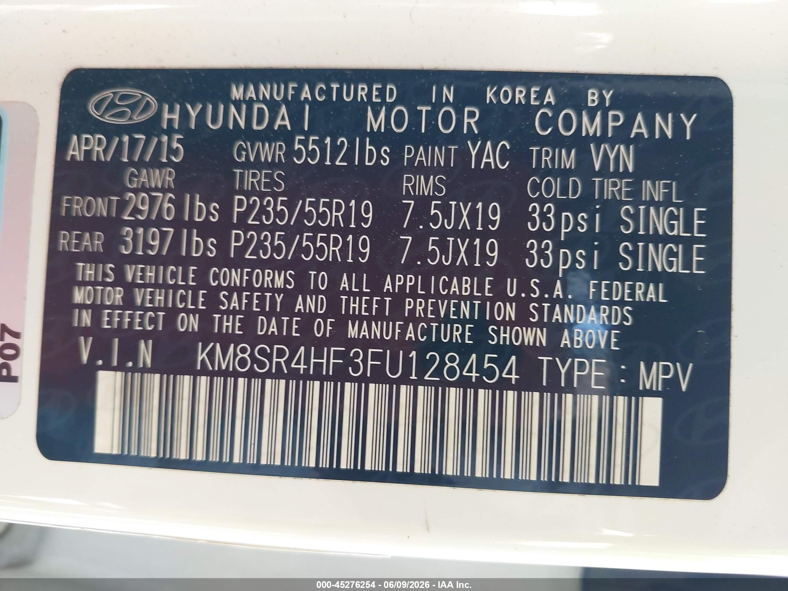 2015 Hyundai Santa Fe Limited White vin: KM8SR4HF3FU128454