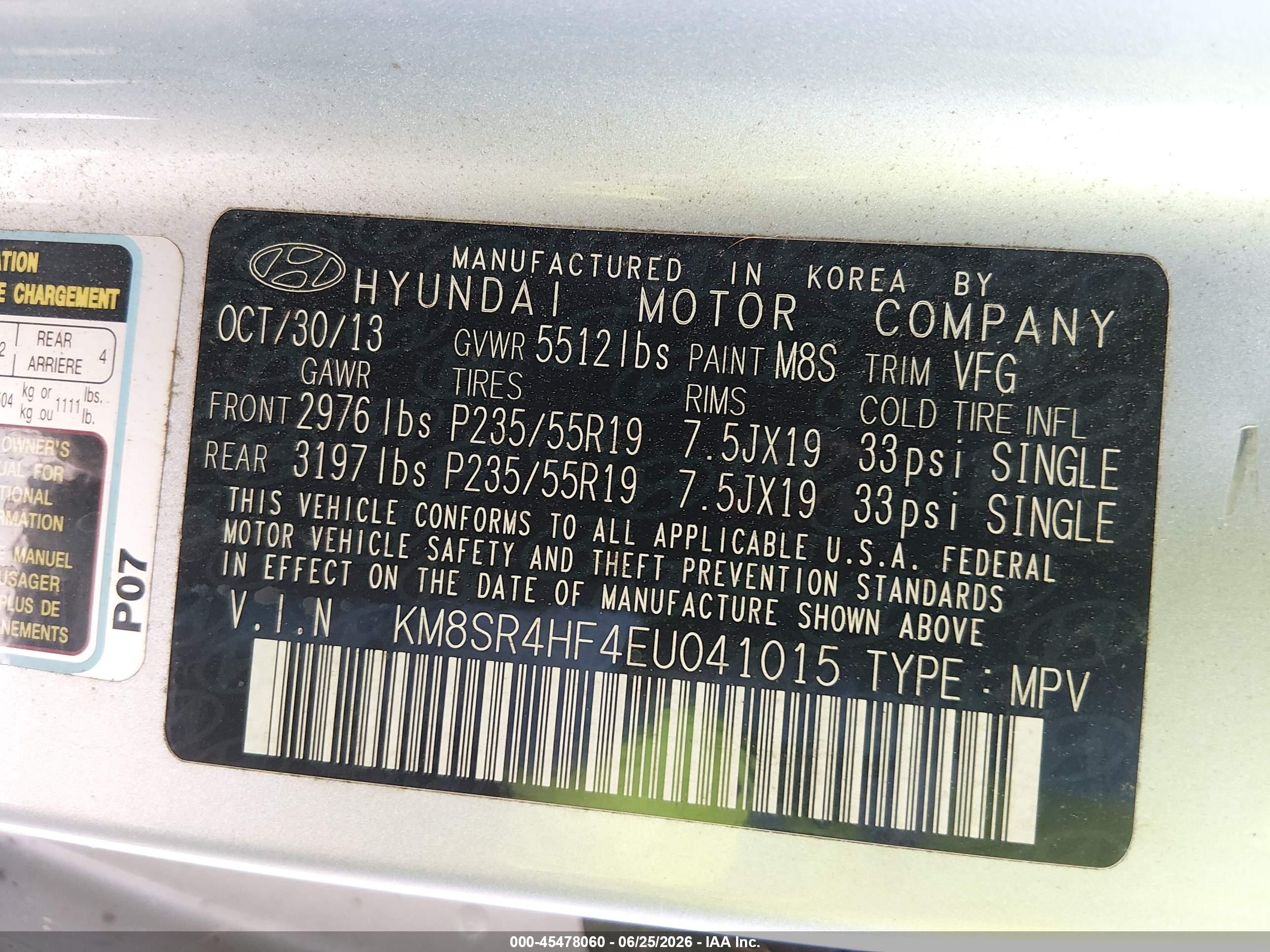2014 Hyundai Santa Fe Limited Silver vin: KM8SR4HF4EU041015