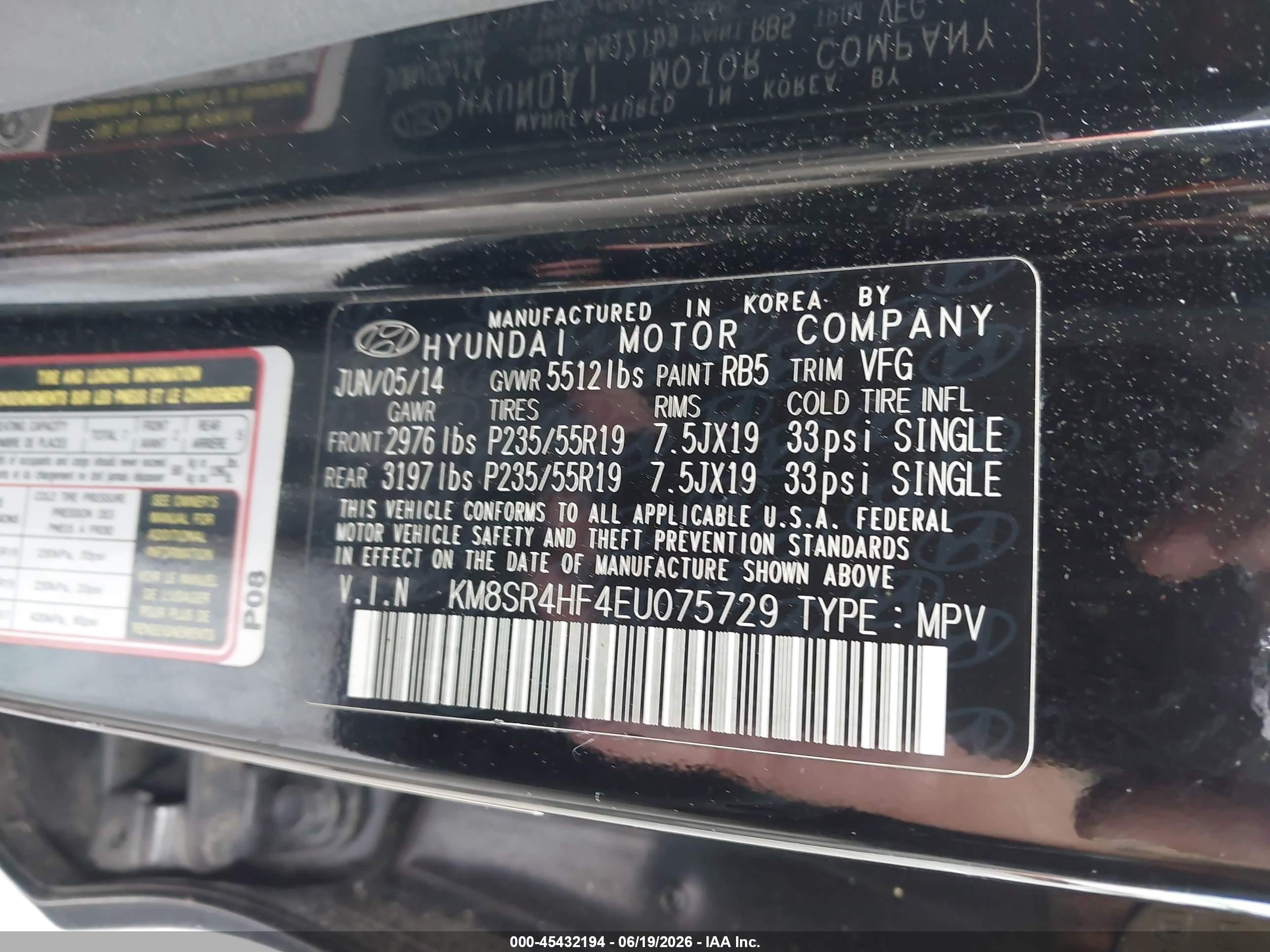 2014 Hyundai Santa Fe Gls Black vin: KM8SR4HF4EU075729