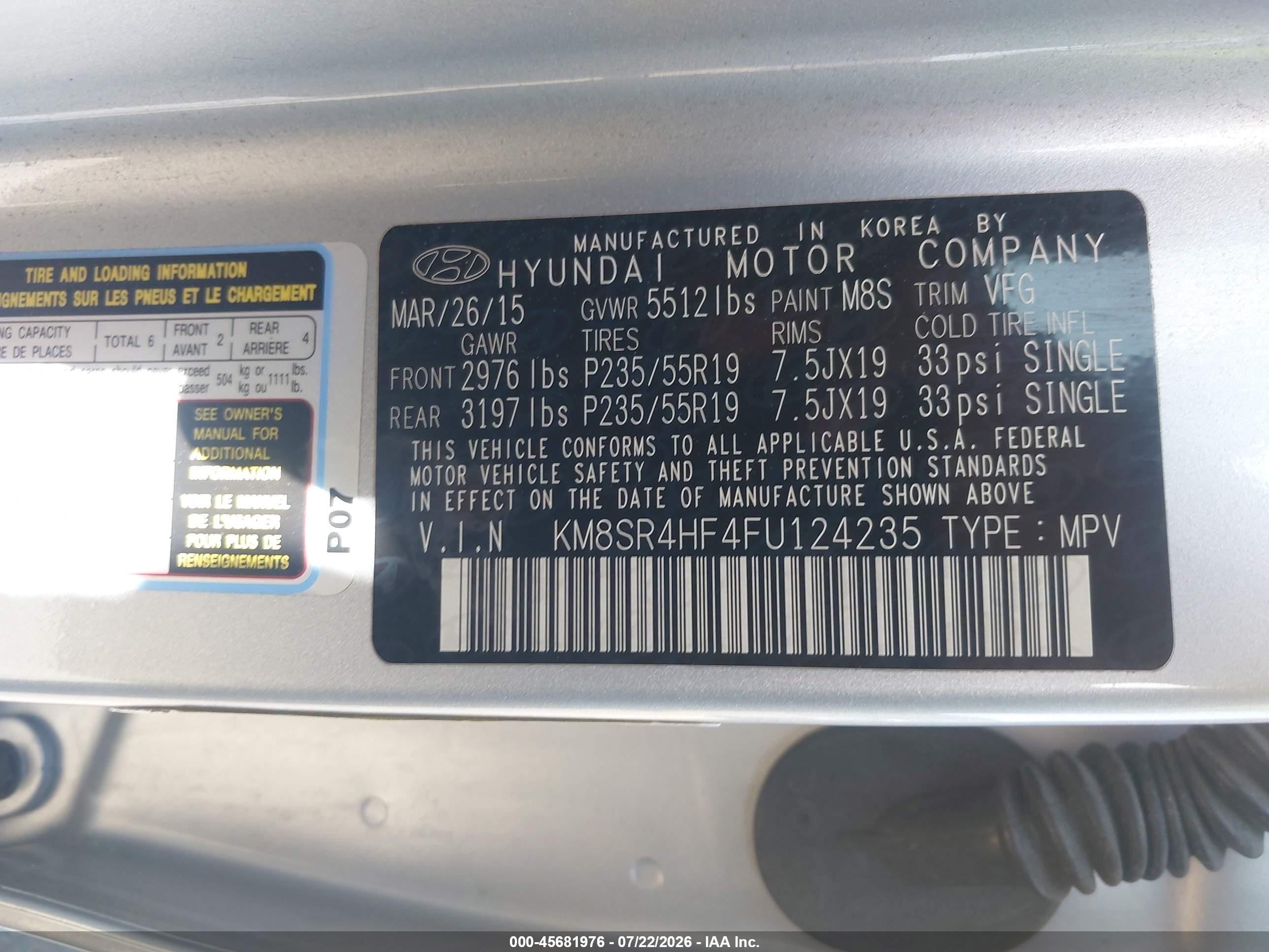 2015 Hyundai Santa Fe Limited Silver vin: KM8SR4HF4FU124235