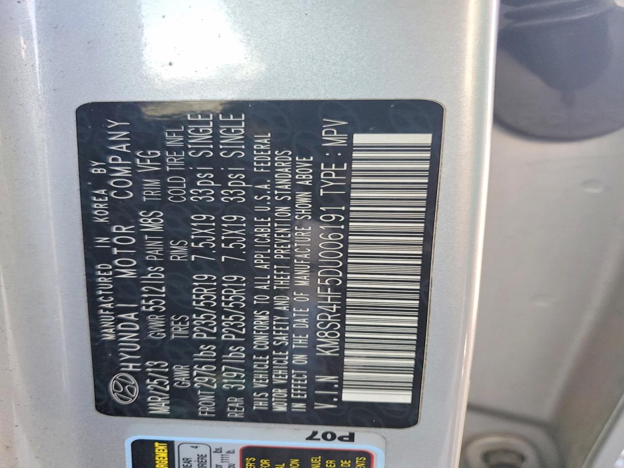 2013 Hyundai Santa Fe Limited Silver vin: KM8SR4HF5DU006191