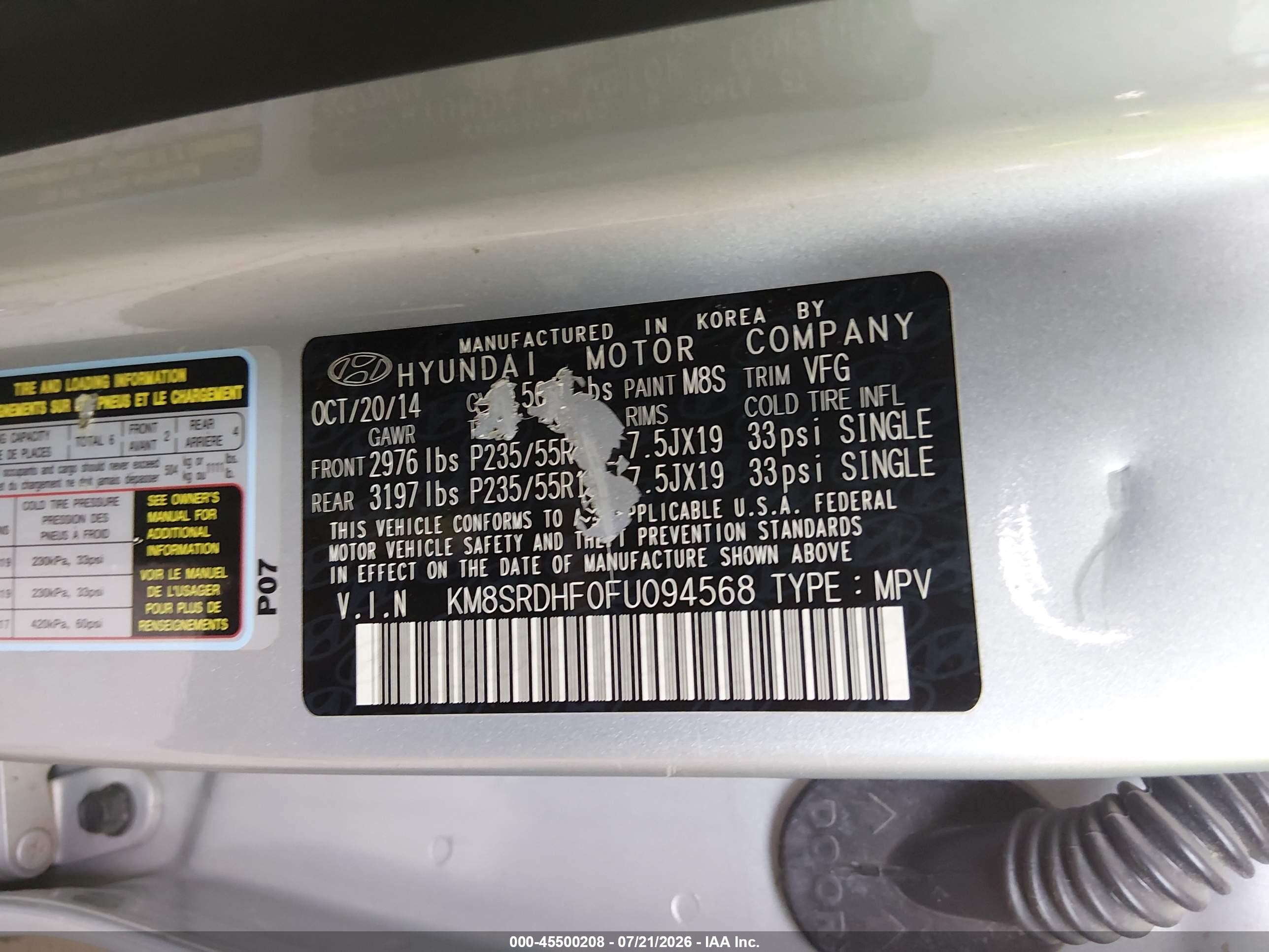 2015 Hyundai Santa Fe Limited Gray vin: KM8SRDHF0FU094568