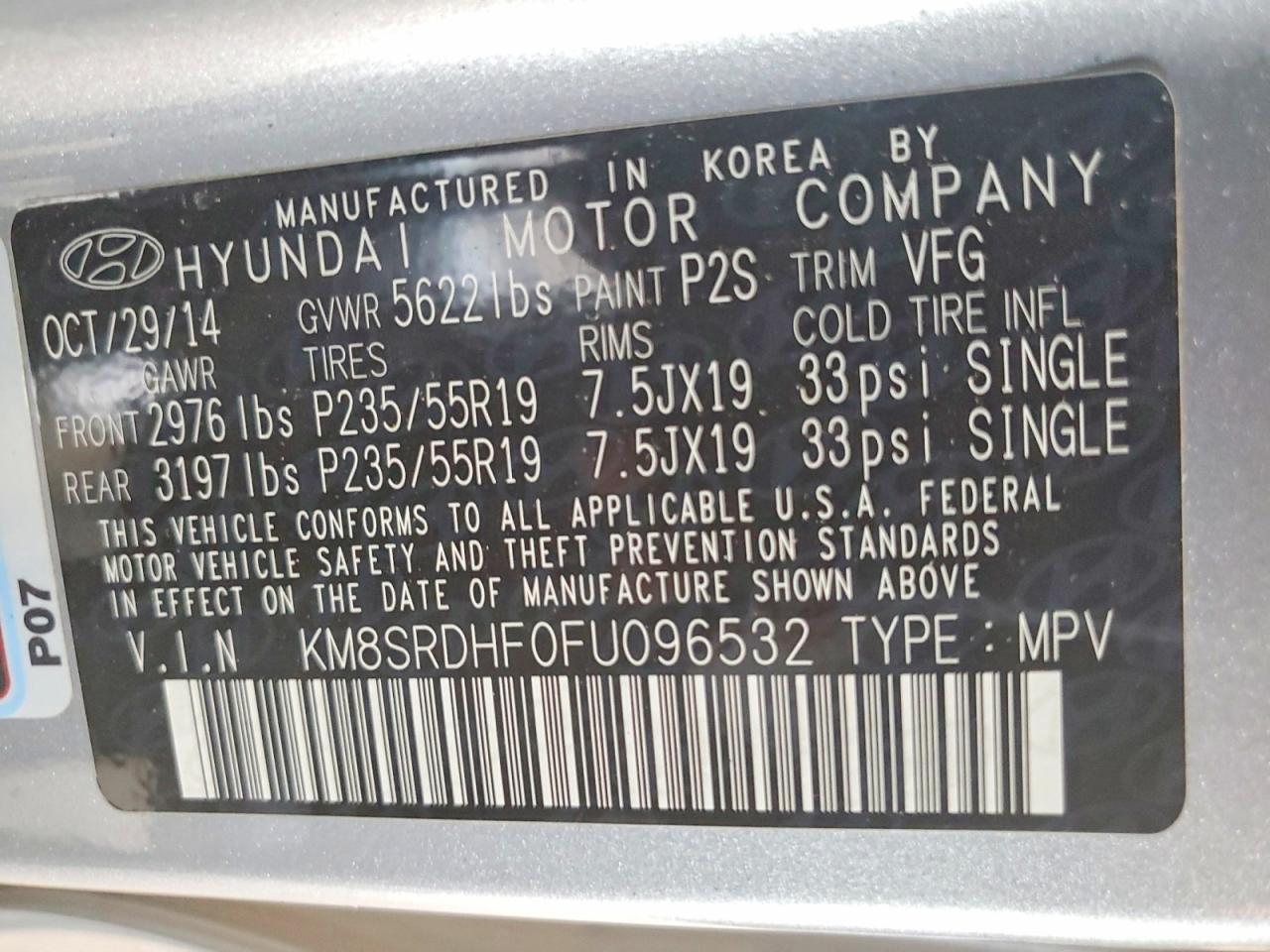 2015 Hyundai Santa Fe Limited Silver vin: KM8SRDHF0FU096532