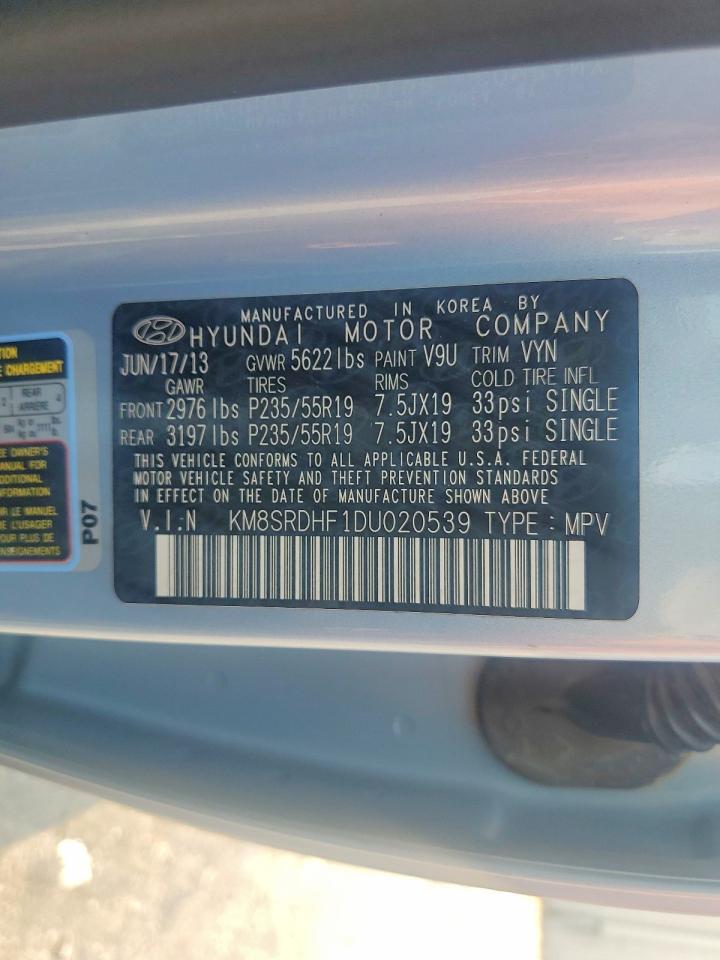 2013 Hyundai Santa Fe Limited Blue vin: KM8SRDHF1DU020539