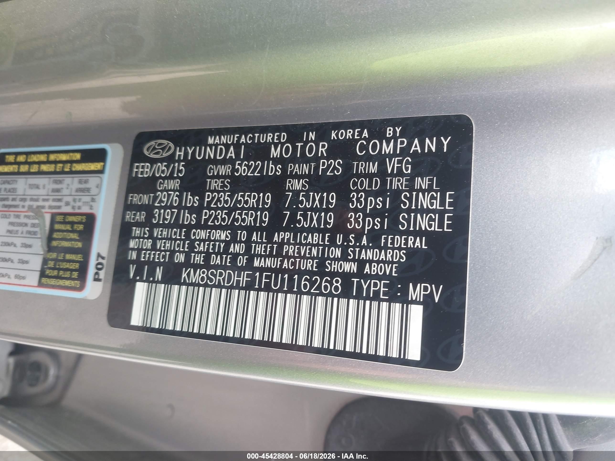 2015 Hyundai Santa Fe Limited Silver vin: KM8SRDHF1FU116268