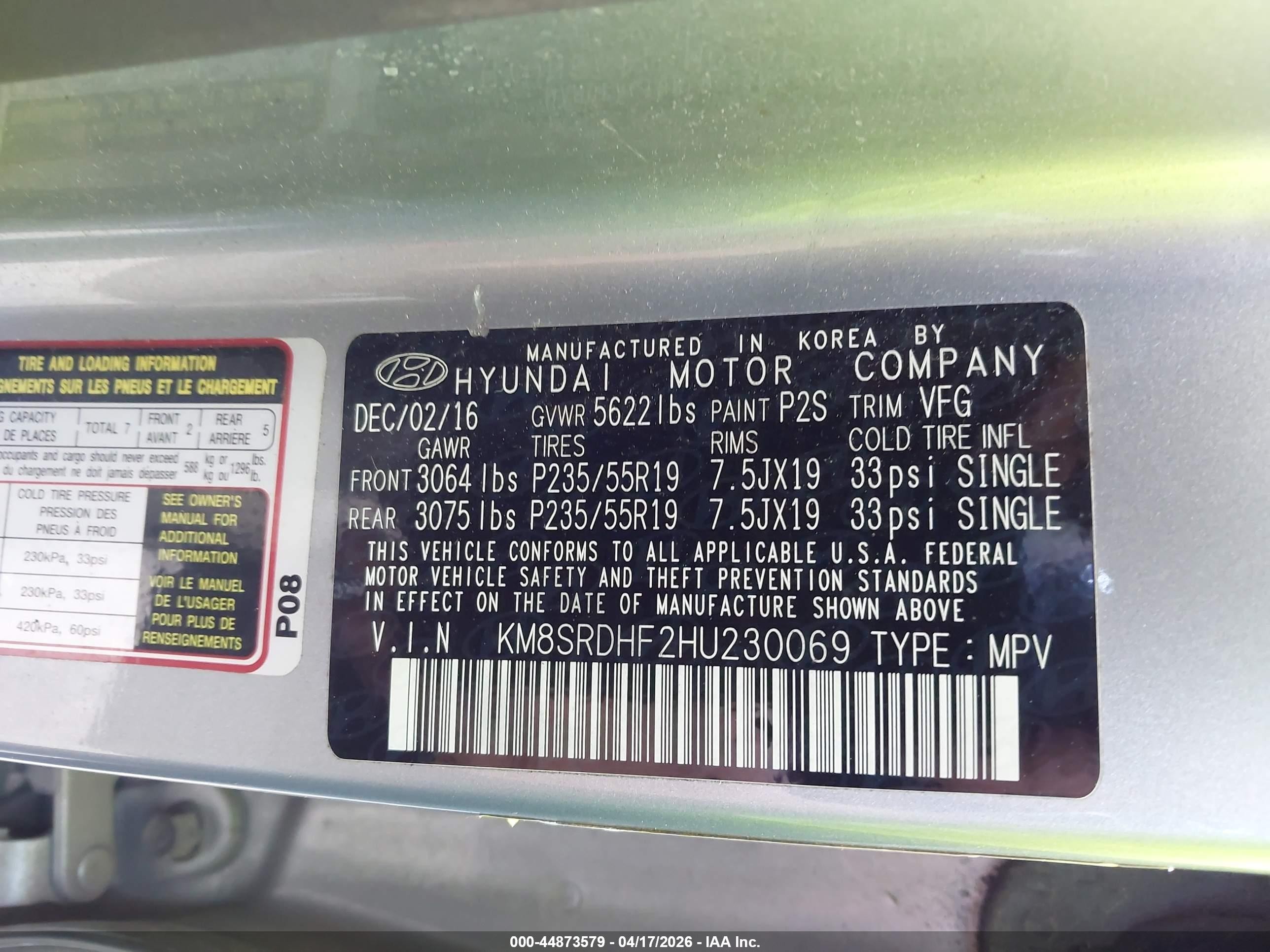 2017 Hyundai Santa Fe Se Ultimate Серый vin: KM8SRDHF2HU230069