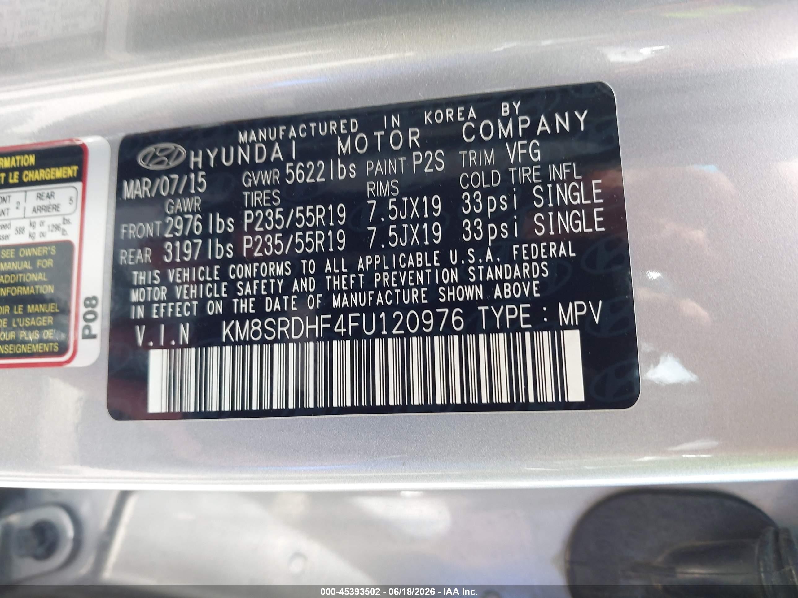 2015 Hyundai Santa Fe Gls Серебряный vin: KM8SRDHF4FU120976