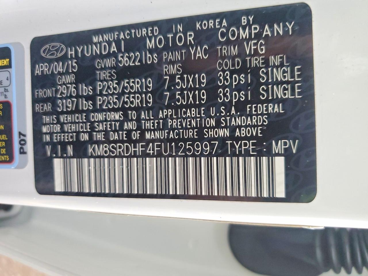 2015 Hyundai Santa Fe Limited White vin: KM8SRDHF4FU125997