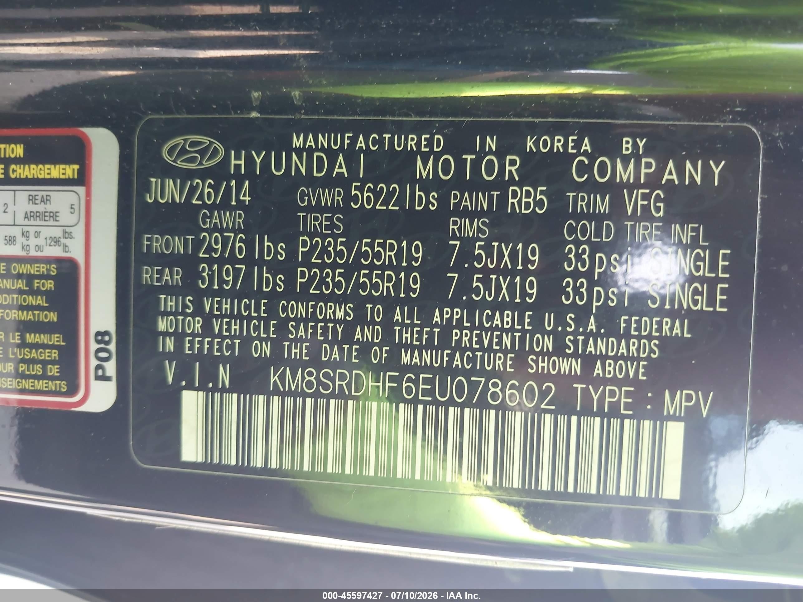 2014 Hyundai Santa Fe Gls Black vin: KM8SRDHF6EU078602